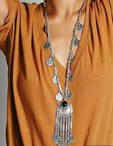 Jewelry Bohemian Black Stone Coin tassel necklace Size ONE SIZE - 1 Thumbnail