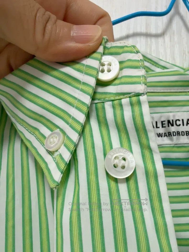 Balenciaga Balenciaga Green Striped Shirt Size XS / US 0-2 / IT 36-38 - 4 Thumbnail
