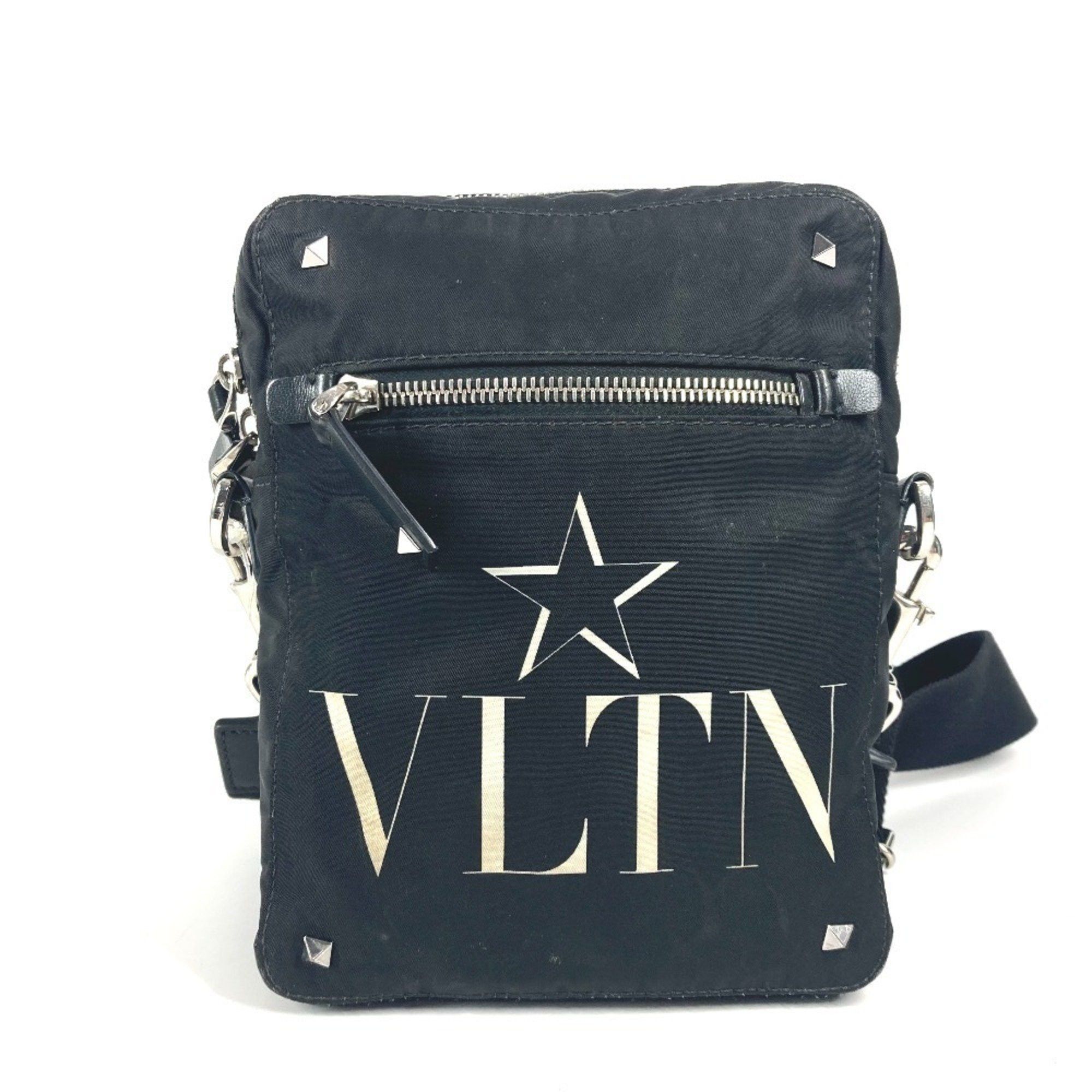 Valentino Logo Studs Bag Crossbody Pochette Shoulder Nylon Men Women Black