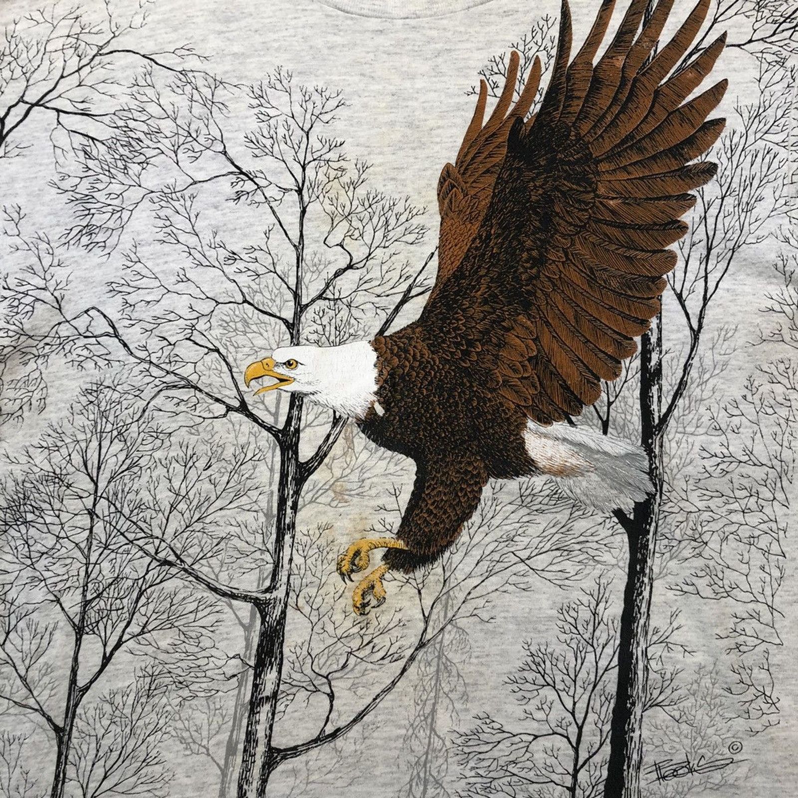 Vintage Vintage 90s Tultex Bald Eagle T Shirt USA Nature Animal Tee Size US L / EU 52-54 / 3 - 2 Thumbnail