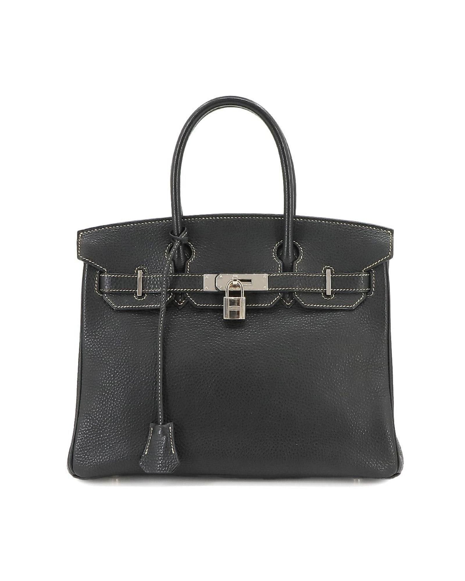 image of Hermes Exquisite Black Leather Handbag With Meticulous Craftsmanship, Women's