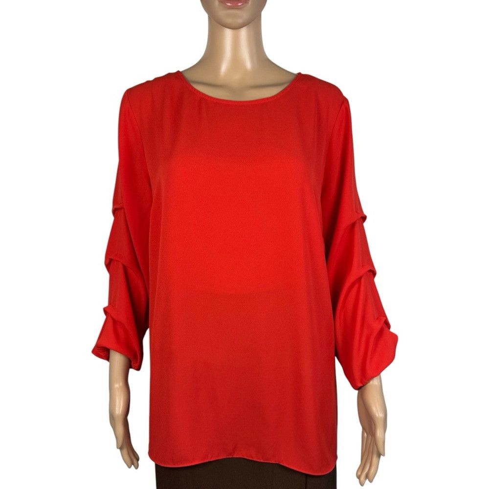 JM Collection JM Collection Red 3/4 Sleeve Blouse Size L Size L / US 10 / IT 46 - 2 Thumbnail