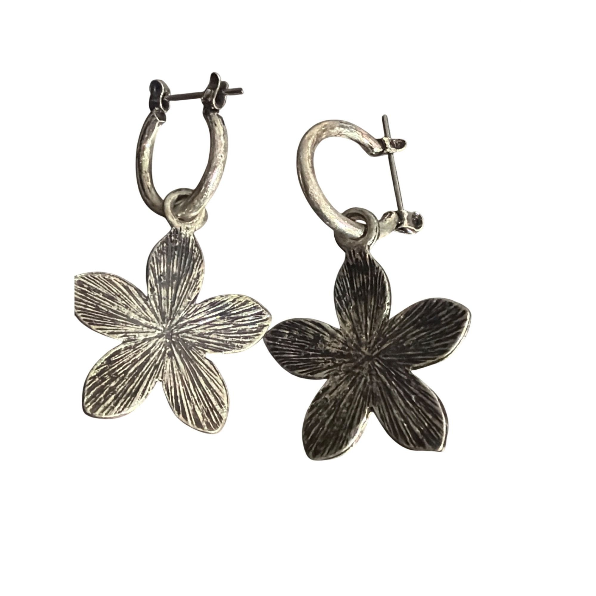 Other Vintage Silver Tone Hoop Dangle Earring Flower Turquoise Bro Size ONE SIZE - 4 Thumbnail