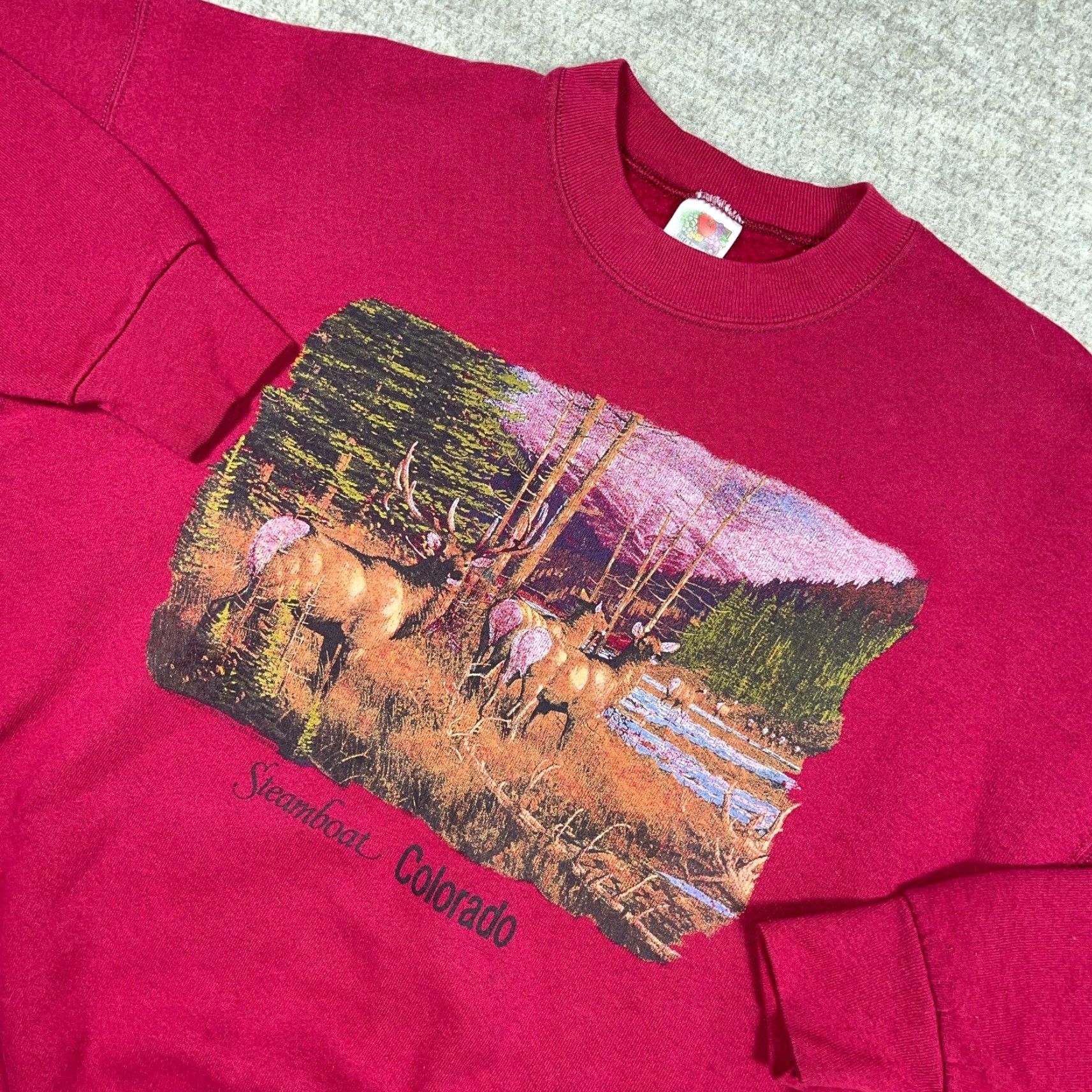Fruit Of The Loom Vintage Fruit of the Loom Sweatshirt Men XL Crewneck Blue Graphic Print 90s Deer Hunting Nature Regular Mens Size US XL / EU 56 / 4 - 2 Thumbnail