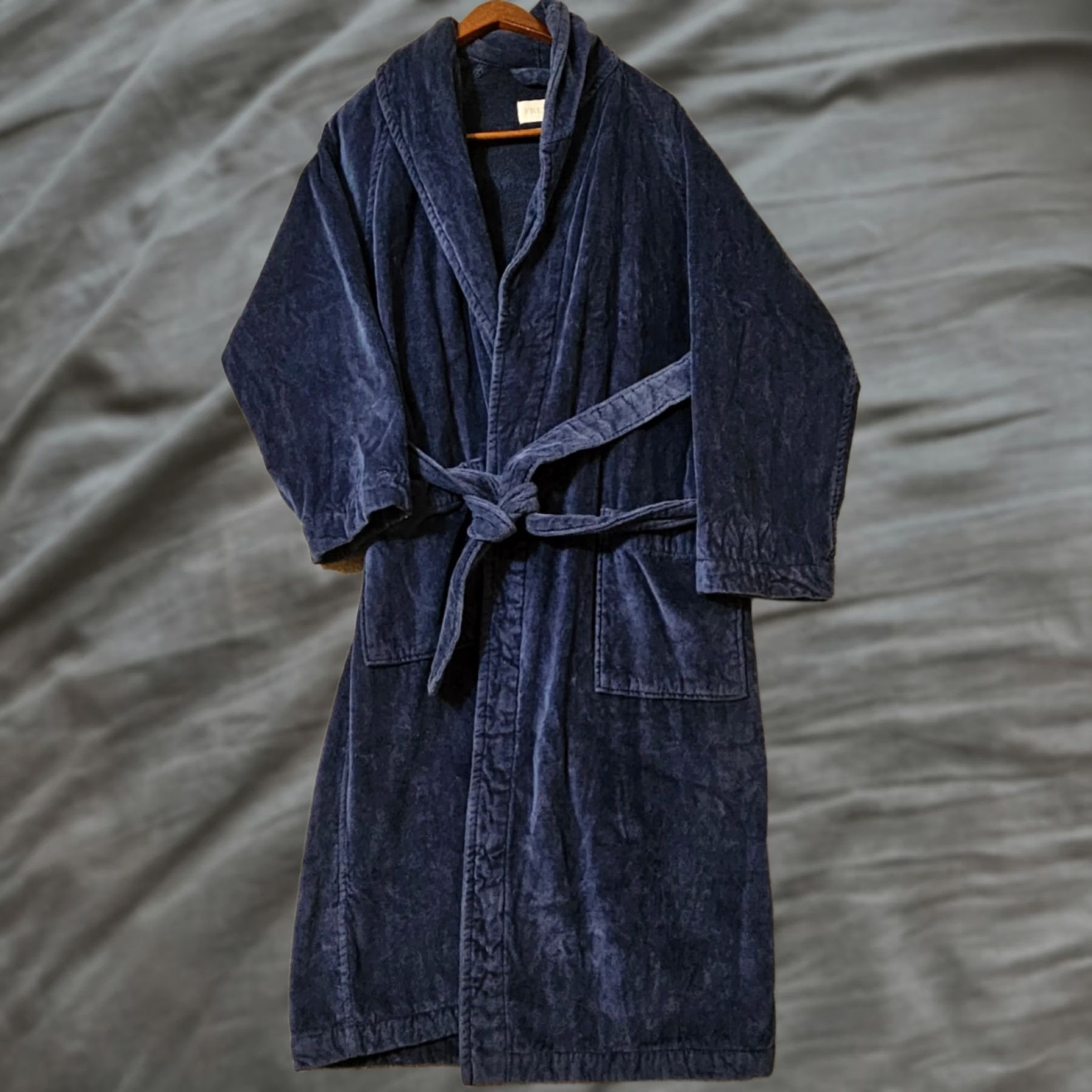 Velour Frette Bath Robe Velour Shawl Collar Blue Mens Womens Unisex Size Medium Turkey Size ONE SIZE - 1 Thumbnail