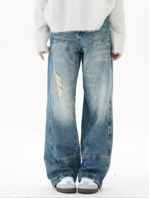 Japanese Brand × Jean Washed distressed casual straight-leg men's ripped jeans Size US 32 / EU 48 - 1 Thumbnail
