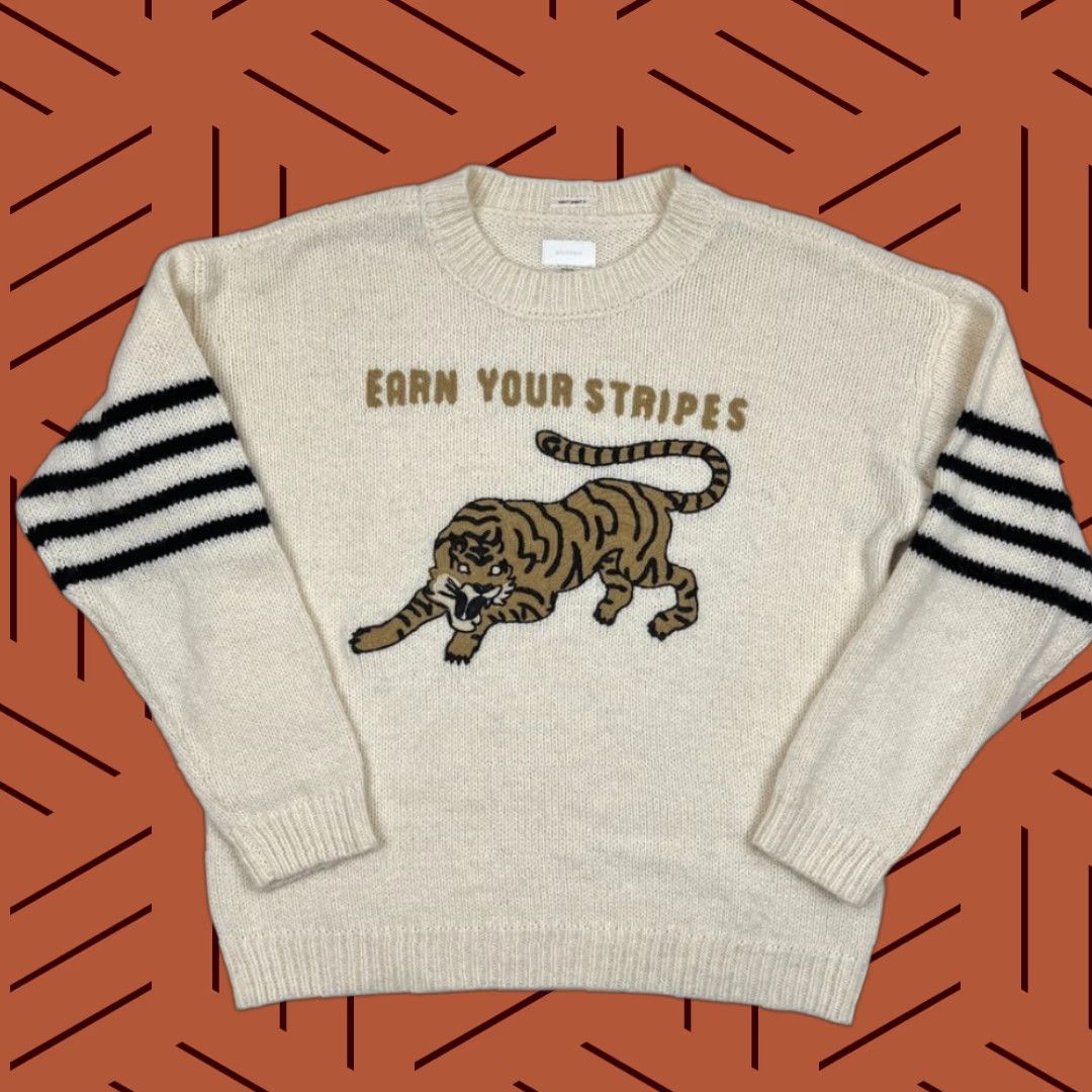 MOTHER VINTAGE Mother Earn Your Stripes Jumper Sweater Womens Small Cream Tiger Alpaca Crewneck Size S / US 4 / IT 40 - 1 Thumbnail