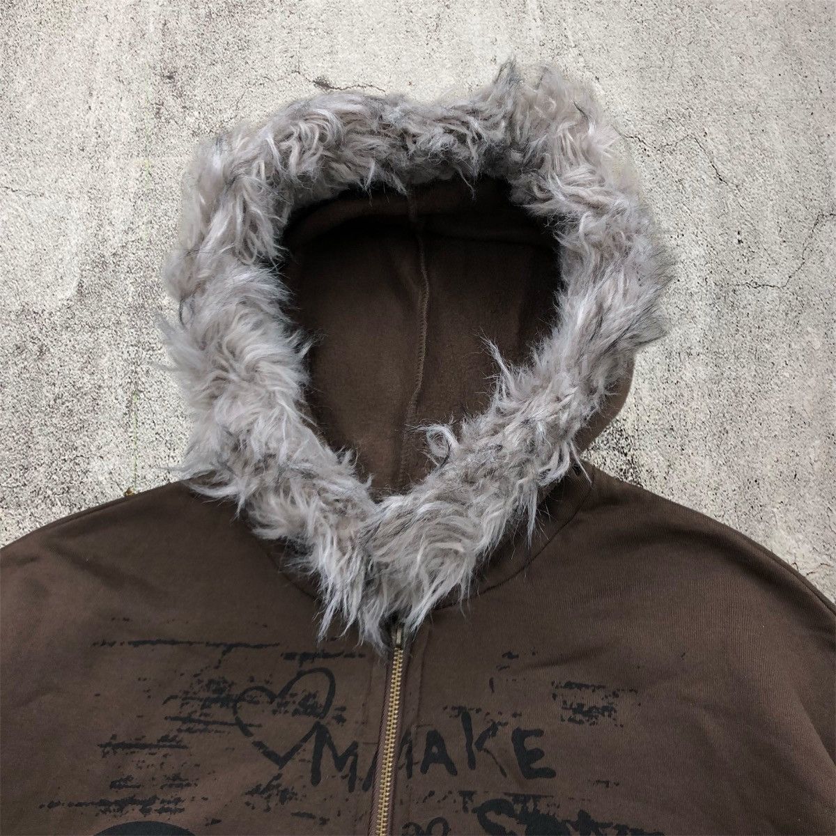 Japanese Brand 2000s Shein Skulls Fur Poem Ziphoodie Dark Brown Y2k Lgb Goa Size US XL / EU 56 / 4 - 5 Thumbnail
