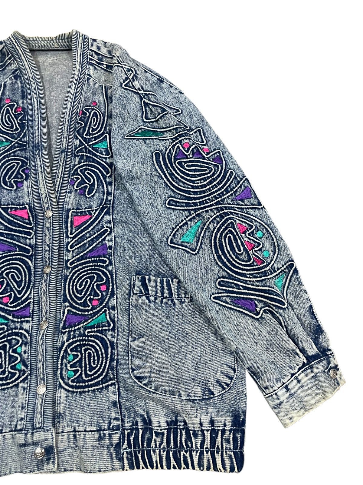Japanese Brand Vintage Memphis Art Retro Neon Abstract Style Denim Cardigan Size L / US 10 / IT 46 - 7 Thumbnail