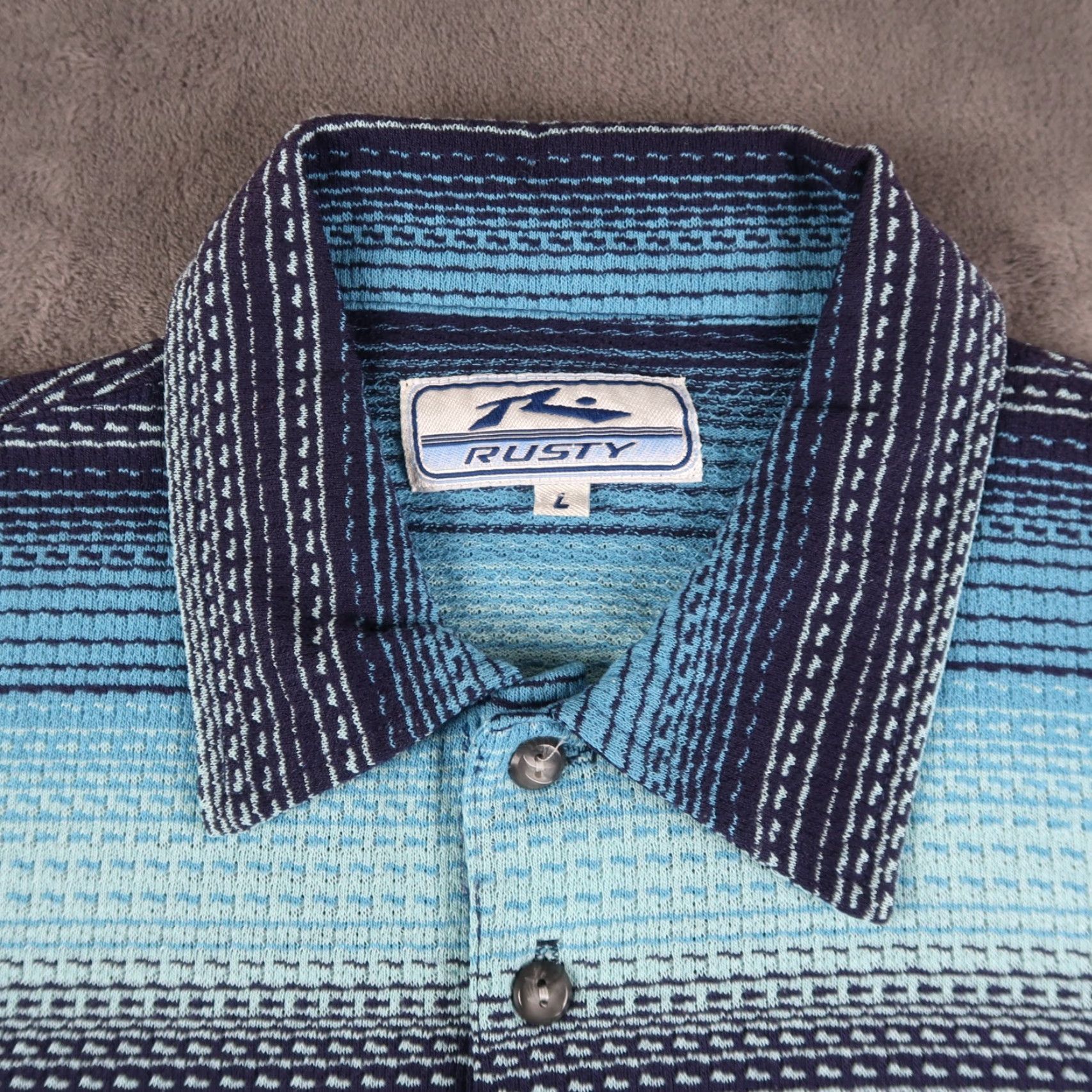 Rusty VINTAGE Rusty Polo Shirt Striped Surf Blue Mens L Shirt 90s Grunge Made USA Polo Shirt Men's L Blue Size US L / EU 52-54 / 3 - 4 Thumbnail
