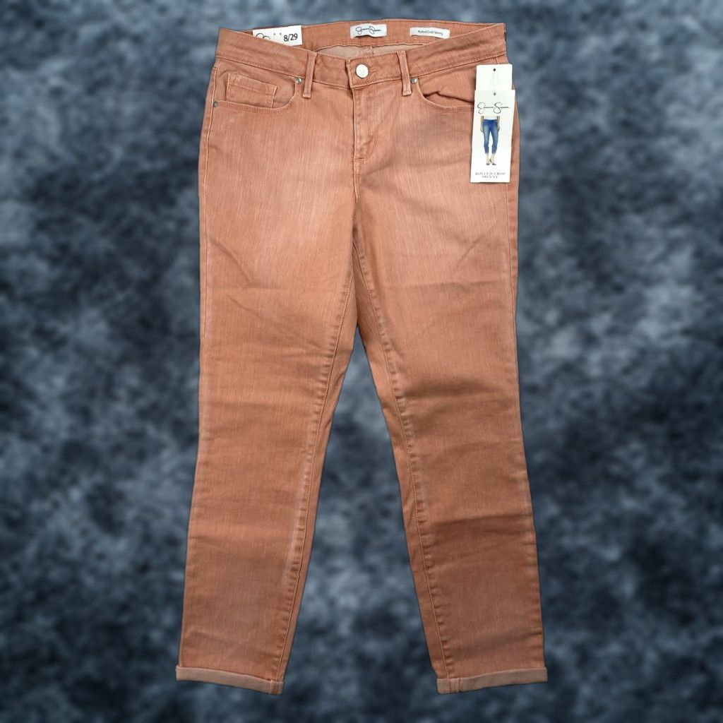 Jessica Simpson NWT Jessica Simpson Jeans Women Pants 8/29 Peach Crop Skinny Soft Stretch Denim 29 Waist Green 25 In Inseam City Style 90s Theme Mens Women Girls? Size 30" / US 8 / IT 44 - 1 Thumbnail