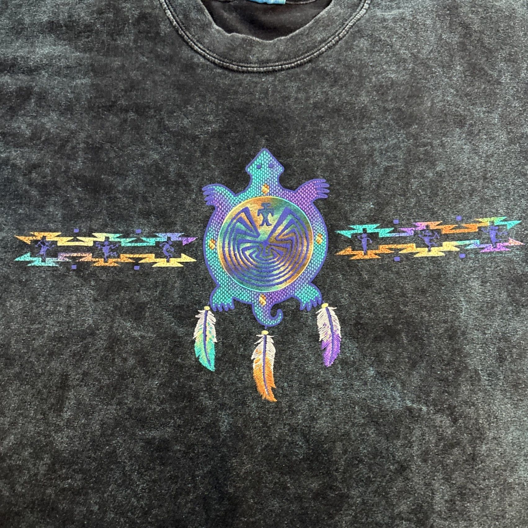 Gildan VINTAGE Unisex Dream Catcher Turtle Shirt Blue Acid Stone Wash Crew Neck Large Shirt Womens Mens Size US L / EU 52-54 / 3 - 2 Thumbnail