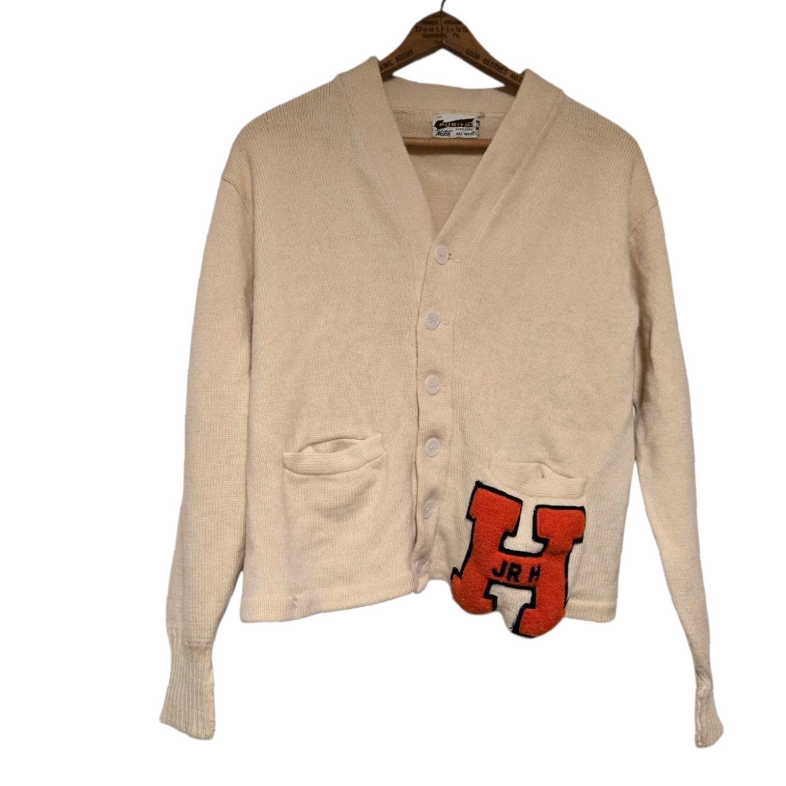 Vintage VINTAGE Puritan Letterman Varsity Cardigan Sweater M Cream 1950s Boys Mens Girls Size US M / EU 48-50 / 2 - 2 Thumbnail