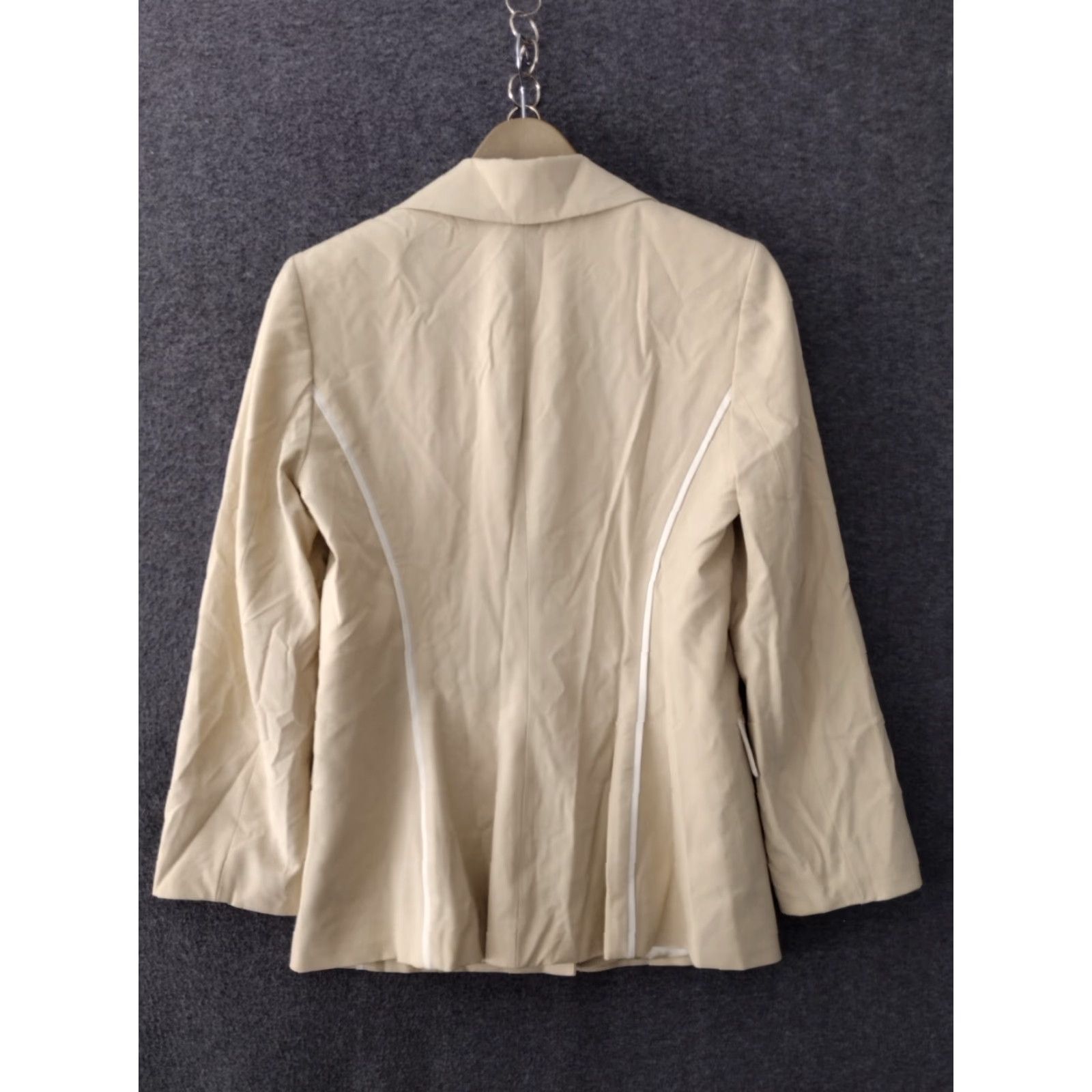 Vintage TESORI Women's Blazer One-Button Western Style Size 8 Beige White Trimmed Shirt Jacket? Size M / US 6-8 / IT 42-44 - 2 Thumbnail