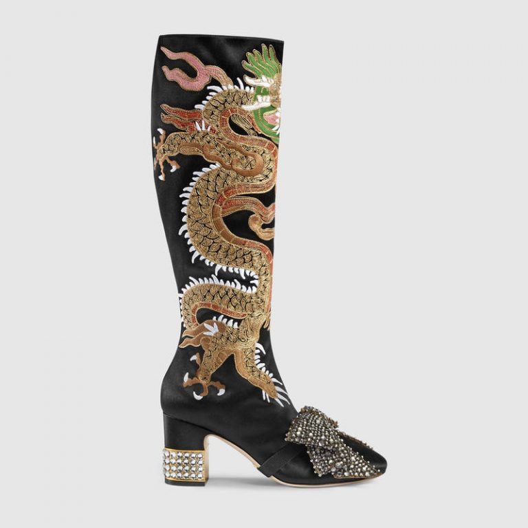 Gucci Runway Black Dragon Boots With Sparkly Bows 38 Size US 8 / IT 38 - 1 Thumbnail