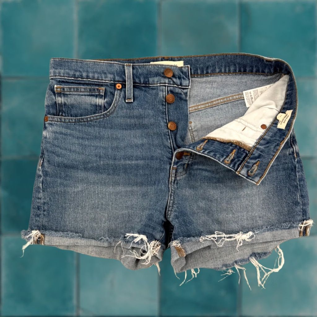 Madewell Madewell High-Rise Denim Shorts Button Fly Raw Hem Medium Wash Women's 29 Size 24" / US 00 / IT 34 - 1 Thumbnail