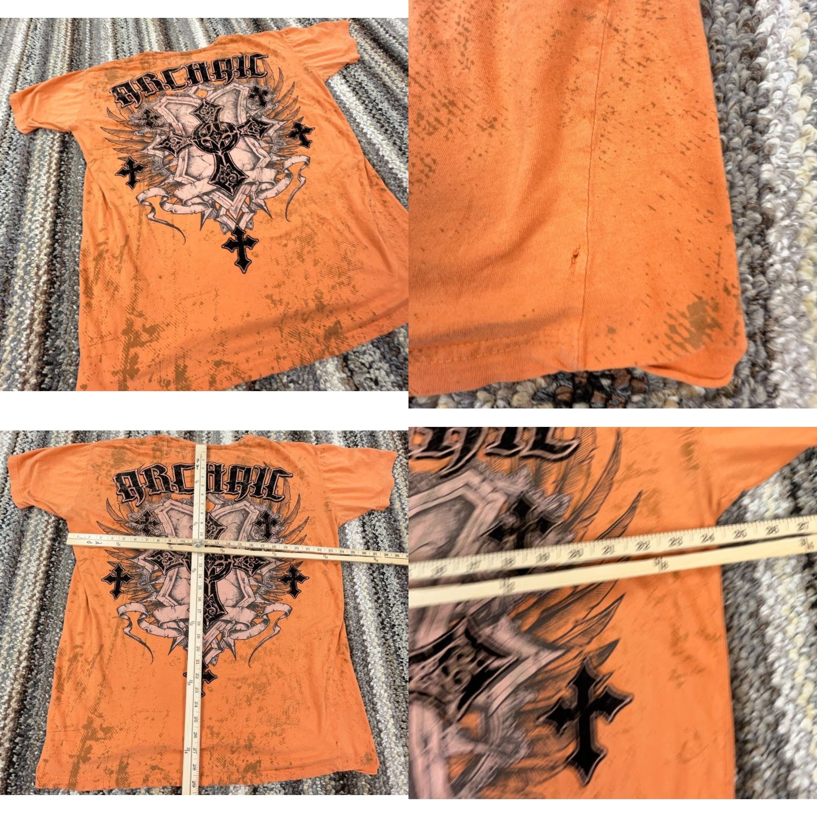 Spell Archaic T-Shirt Men 3XL Orange Tee Cross Spell Out MMA Fighter Cyber Punk Graphic Print USA 90s Grunge Gothic Motorcycle Retro Shirt Mens Size US XXL / EU 58 / 5 - 9 Thumbnail