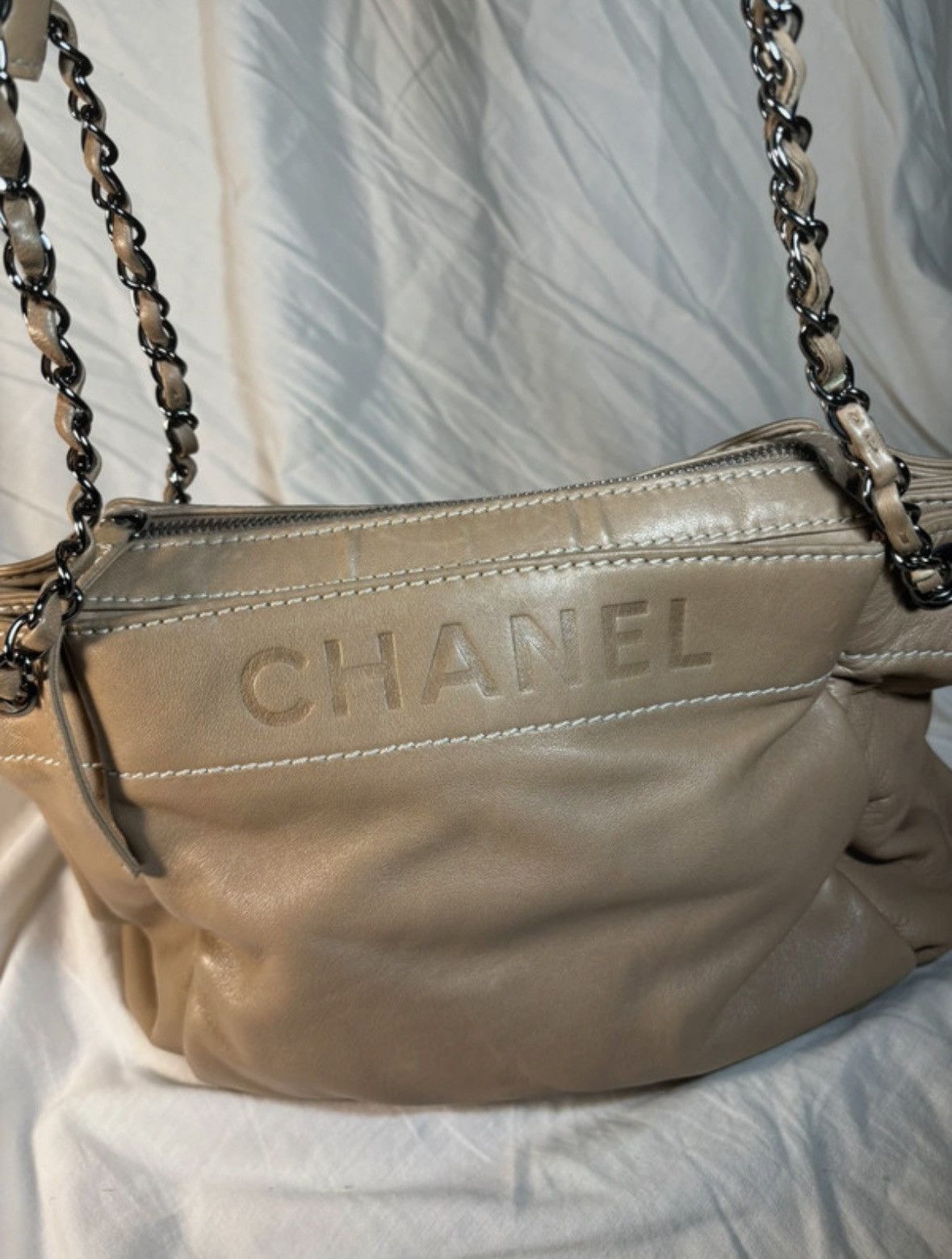 Chanel CHANEL Lax Accordion Lamb skin Light Beige Leather bag Size ONE SIZE - 4 Thumbnail