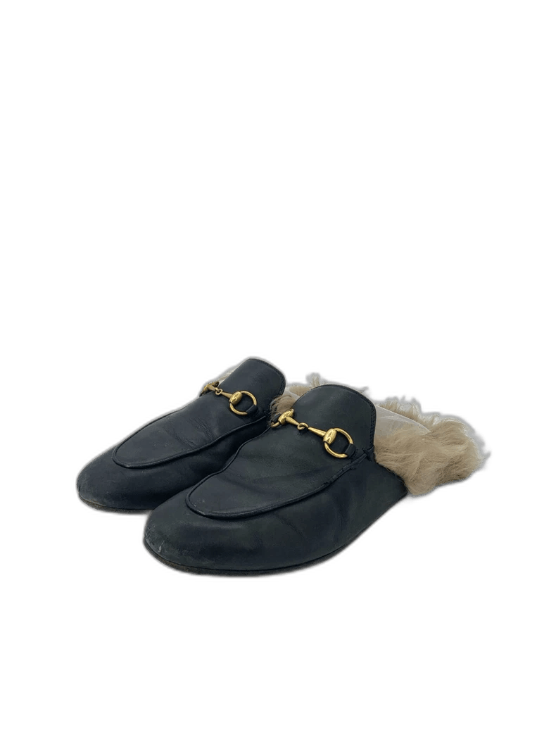 Gucci Gucci Size 38 Black Horsebit Fur Trim Loafers Size US 5.5 / EU 38 - 1 Thumbnail