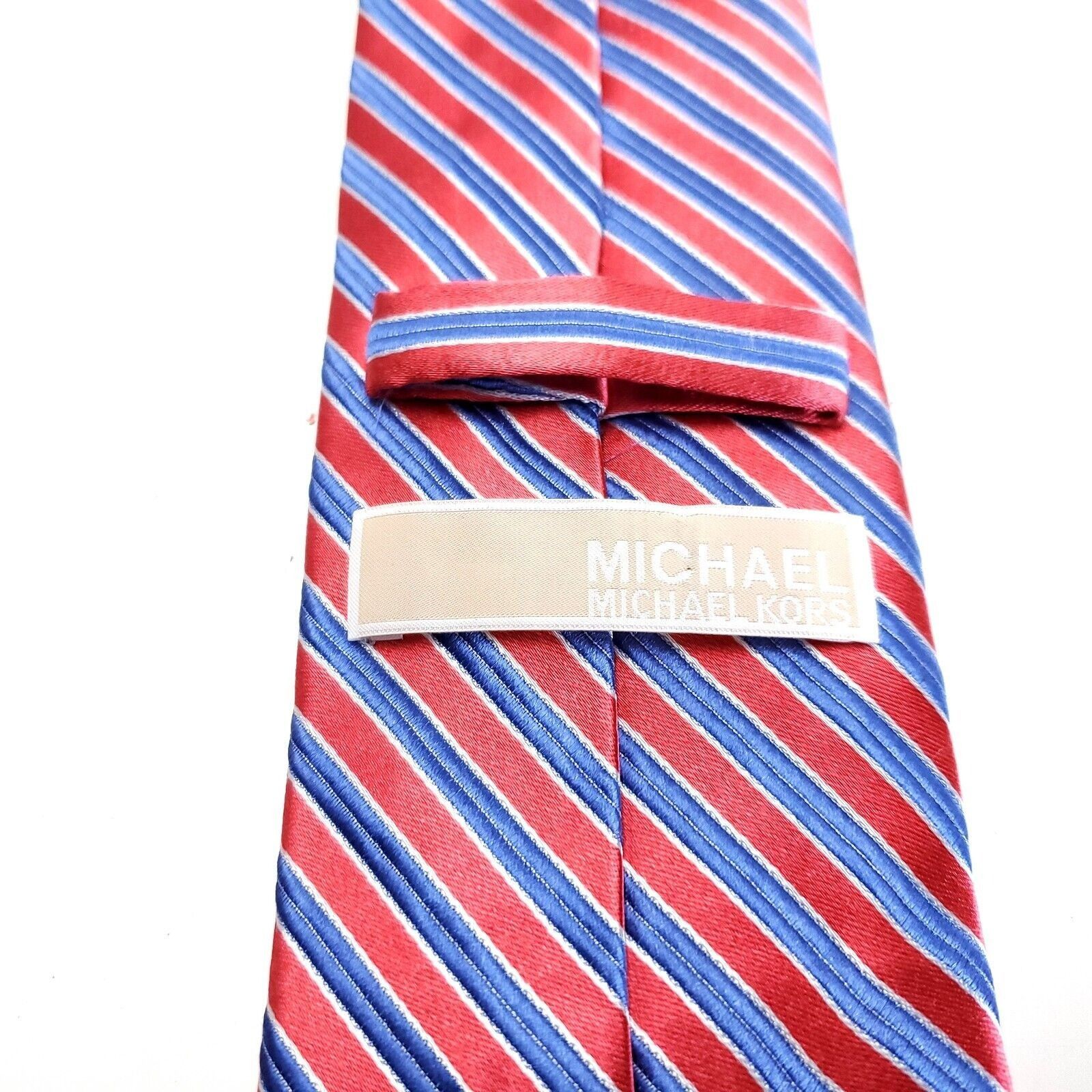 Michael Kors Michael Kors Red Blue Striped Woven Short Silk Tie Size ONE SIZE - 3 Thumbnail