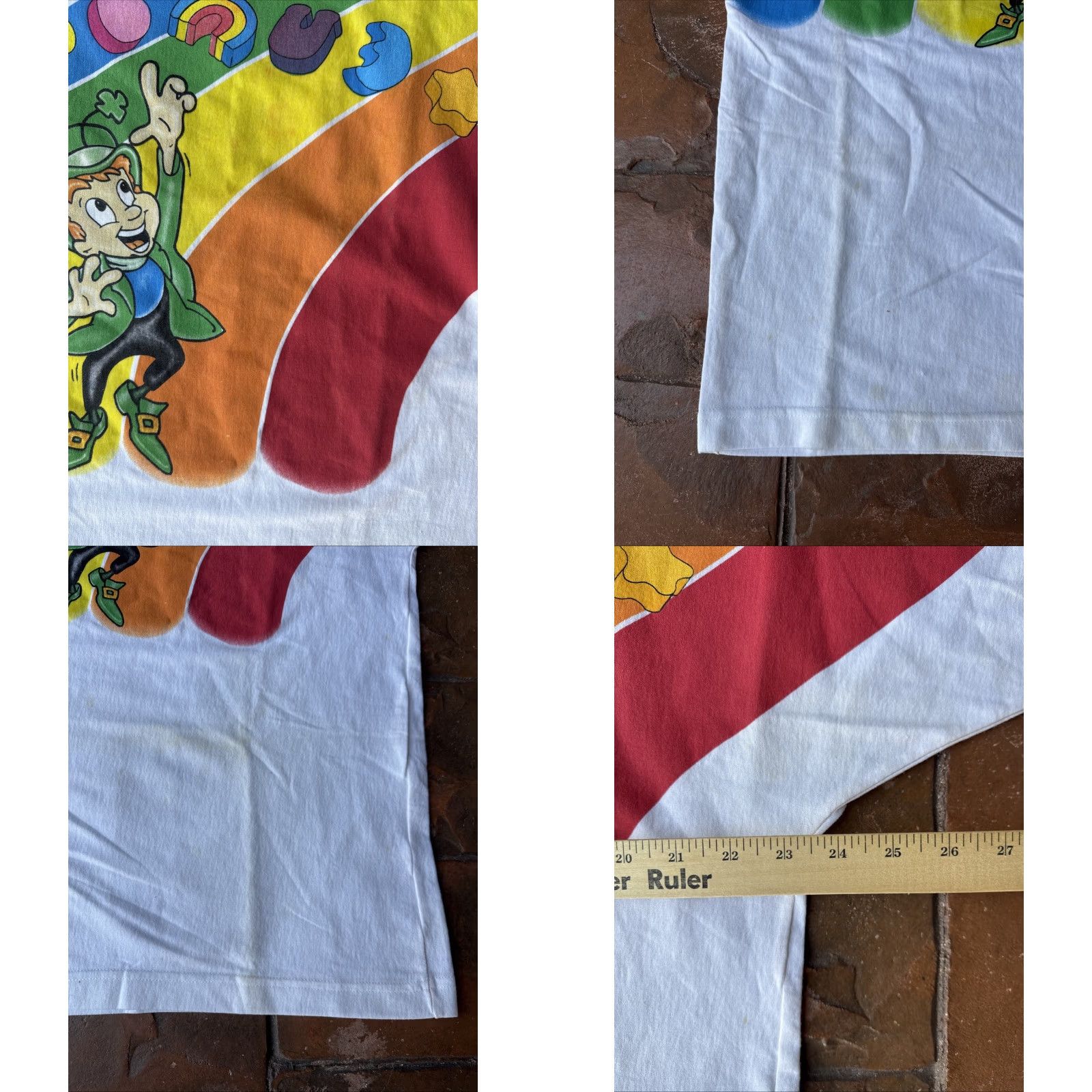 Vintage VINTAGE Lucky Charms Cereal AOP Graphic Promo T-Shirt Large White Mens 90s Retro USA Charms Logo Crew Neck Short Sleeve Size US L / EU 52-54 / 3 - 8 Thumbnail