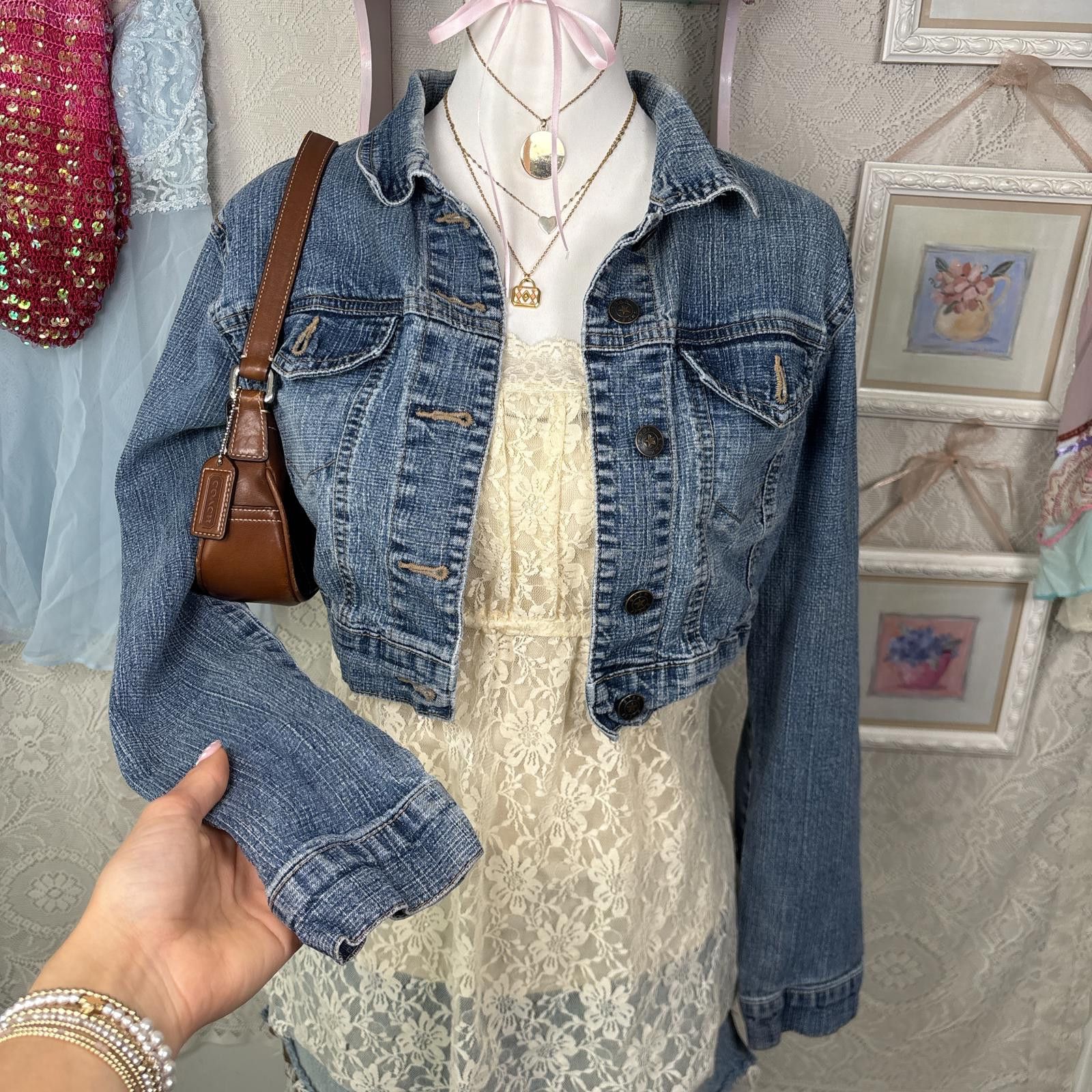 Other y2k distressed cropped light wash denim jacket Size L / US 10 / IT 46 - 2 Thumbnail