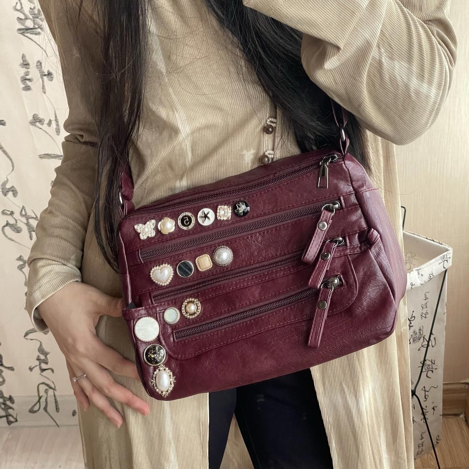 Other Lightweight Washed Leather Crossbody Bag – Button Detail Size ONE SIZE - 7 Thumbnail