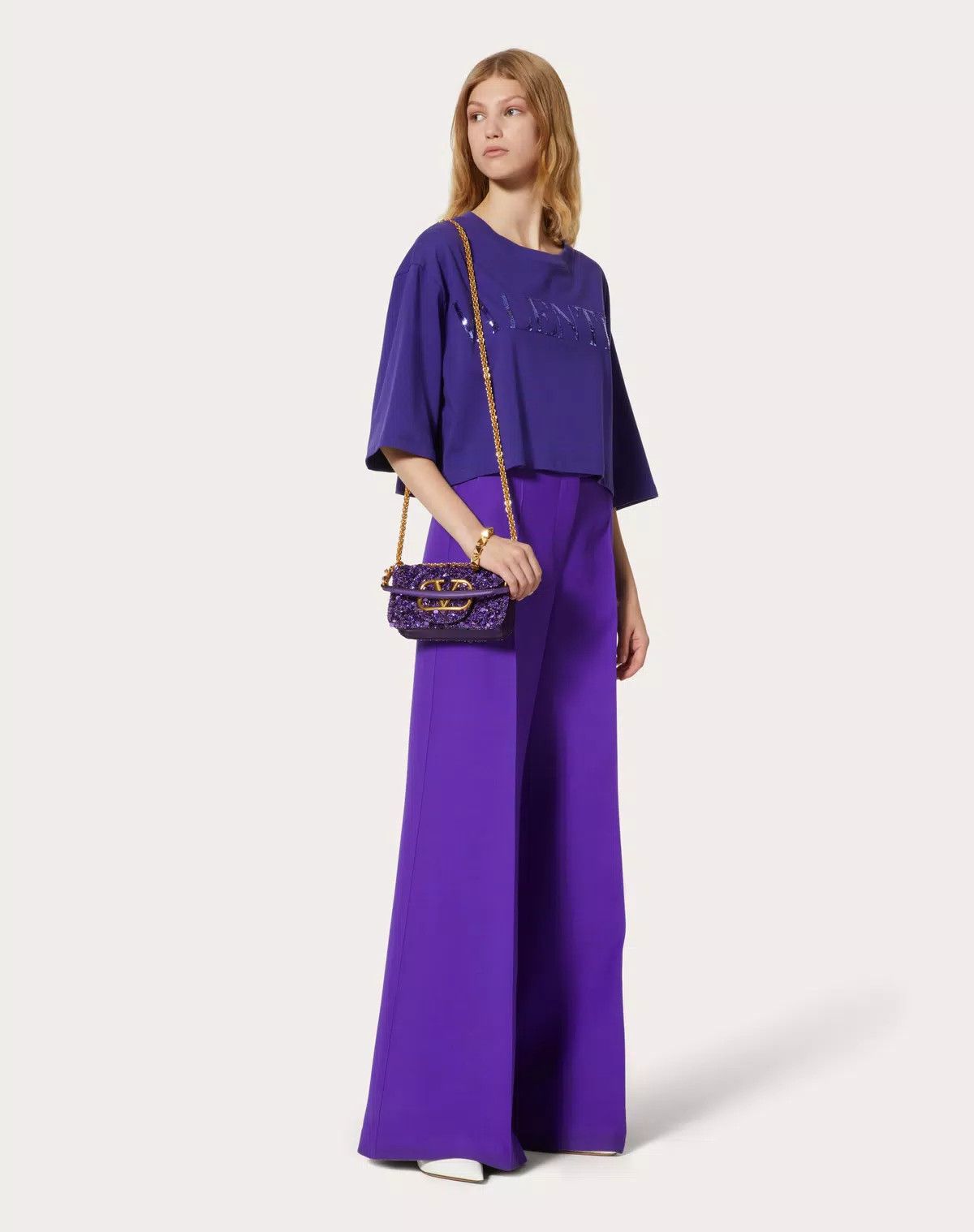Valentino o1s1wg110426 Embroidered Jersey T-Shirt in Blue Size L / US 10 / IT 46 - 3 Thumbnail