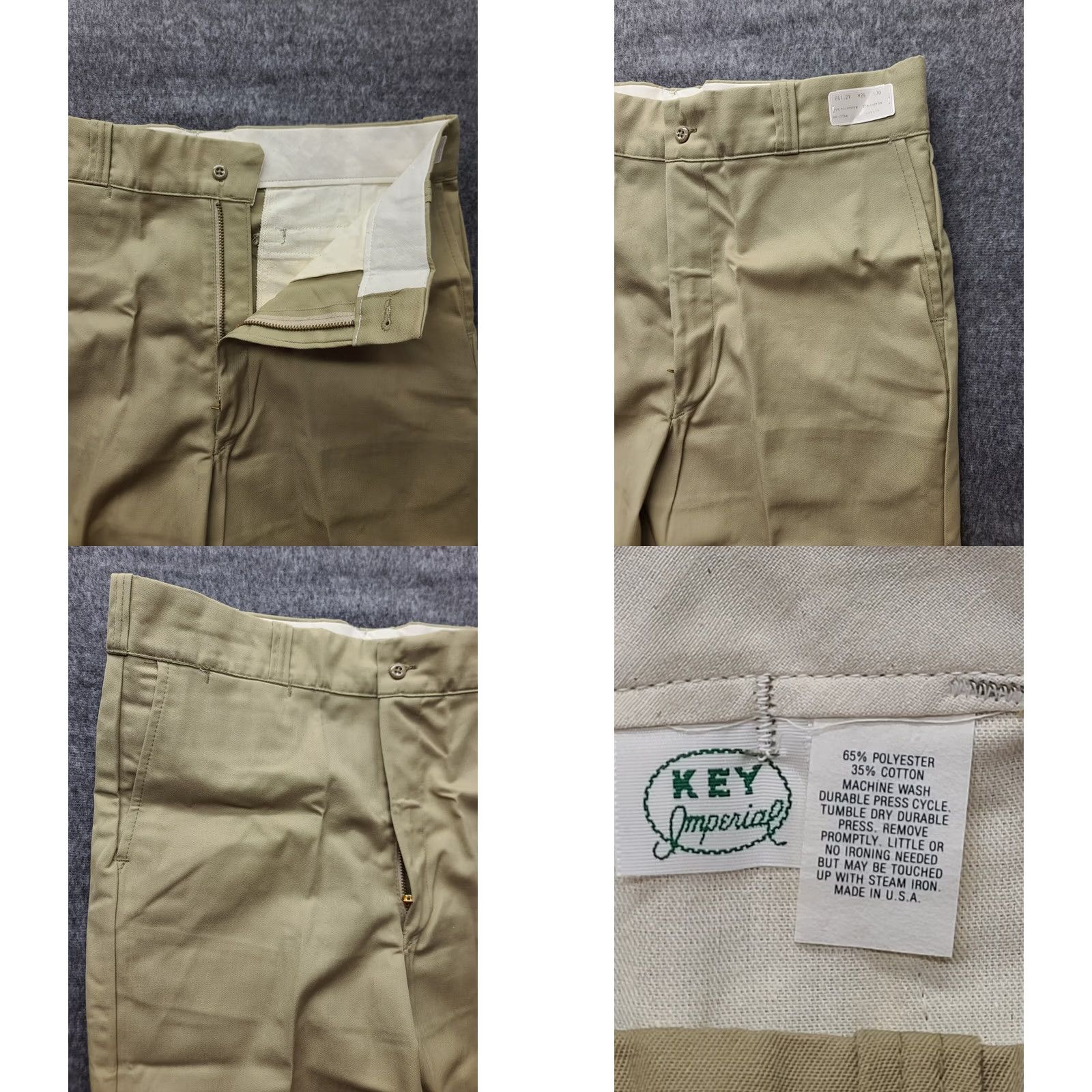 Vintage VINTAGE Key Imperial Pants Mens 36x30 Regular Fit USA 70s Deadstock Beige Cotton Polyester Wide? (Note: ensure only original words used; concise) Size US 36 / EU 52 - 8 Thumbnail