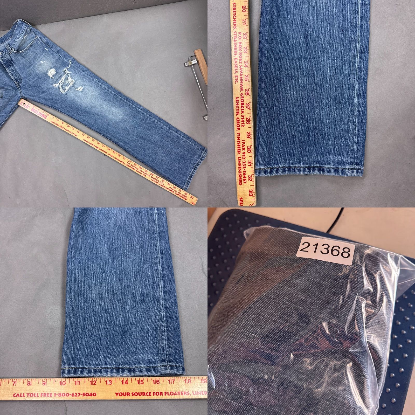 Levi's Levi's 501 Jeans Mens 32x32 Blue Thrashed Destroyed Button Fly Work Denim Straight 5-Pocket Classic Regular Waist 32in Inseam Jeans Mens Blue Size US 32 / EU 48 - 10 Thumbnail