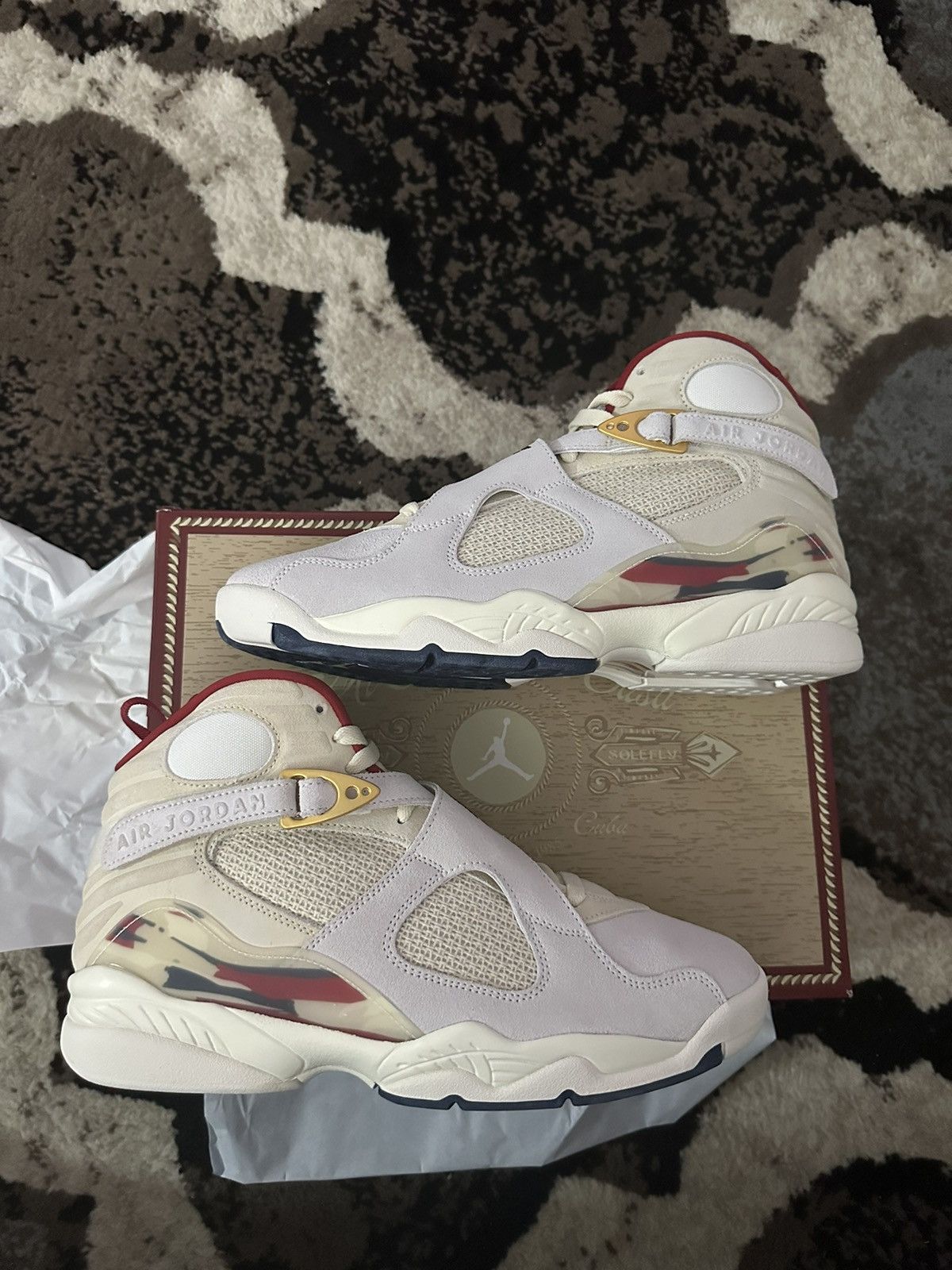 image of Jordan Brand Retro 8 Solefly Shoes in Fossil, Men's (Size 10)