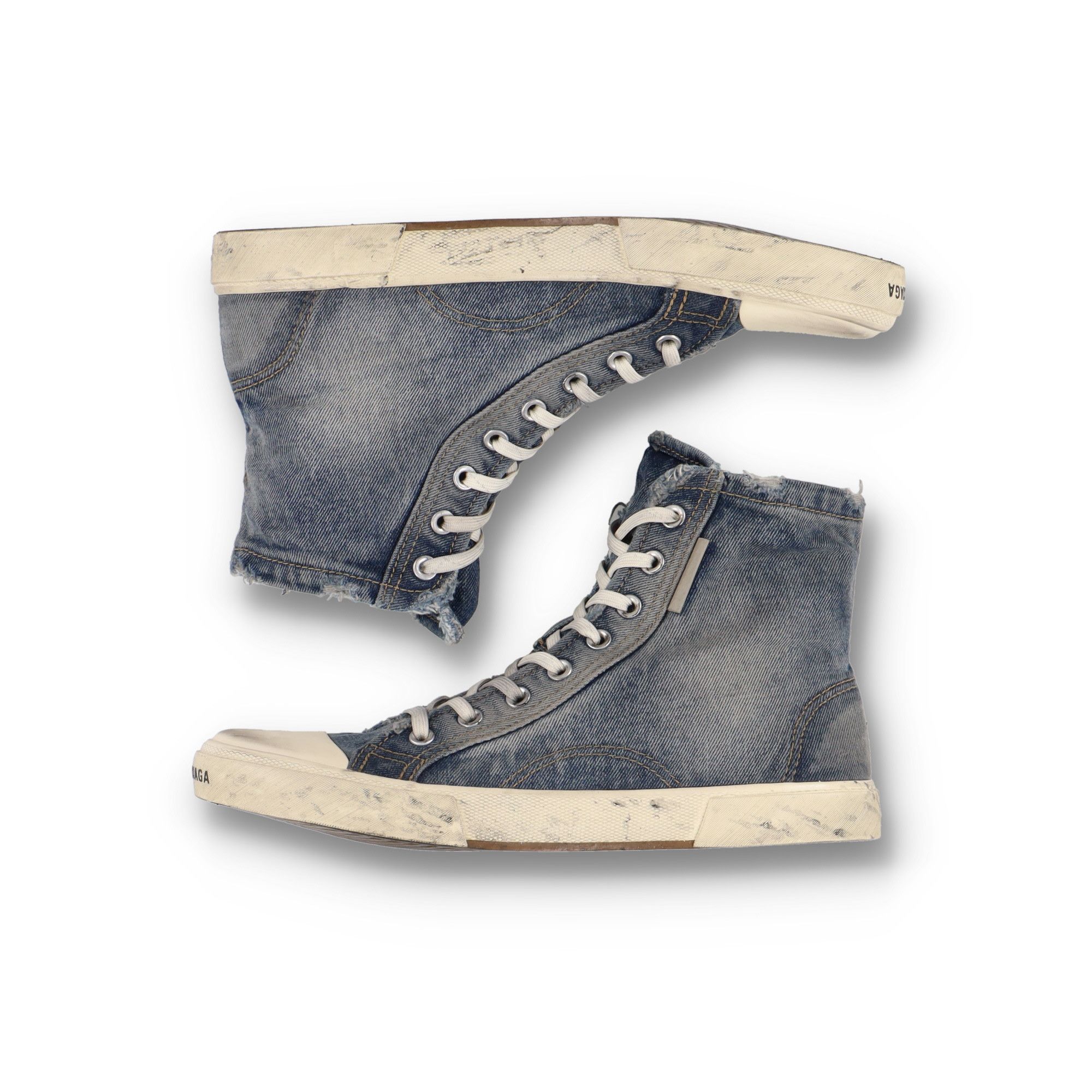 Balenciaga Blue Denim Paris 90's Logo Distressed Hi-Top Trainers Size US 10 / IT 40 - 5 Thumbnail