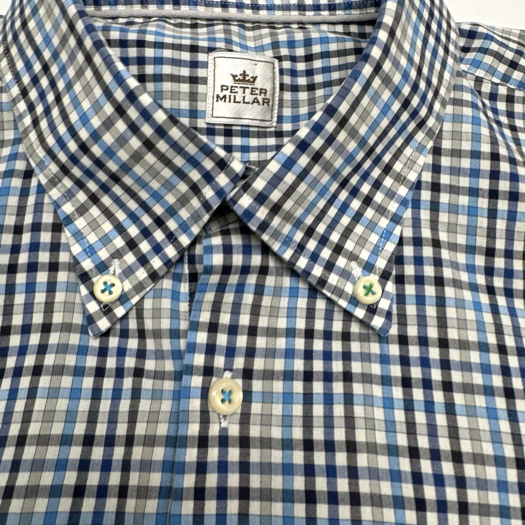 Peter Millar Peter Millar Shirt Men L Blue Plaid Short Sleeve Button-Down Button Up EUC Size US L / EU 52-54 / 3 - 4 Thumbnail