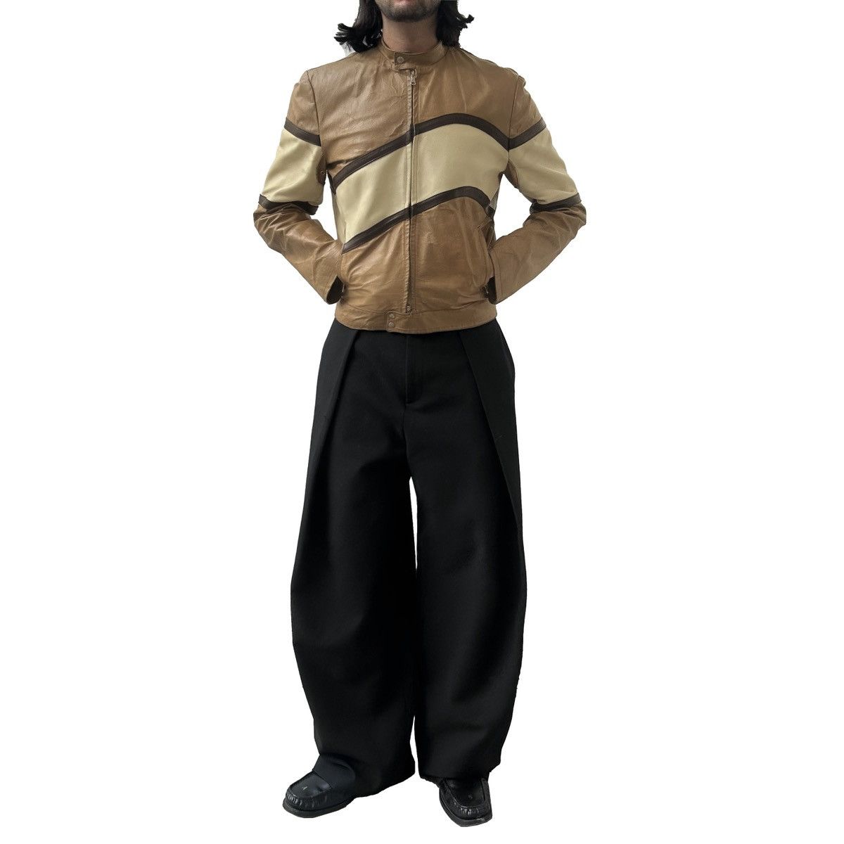 vintage 90s brown made in italy double zip moto jacket