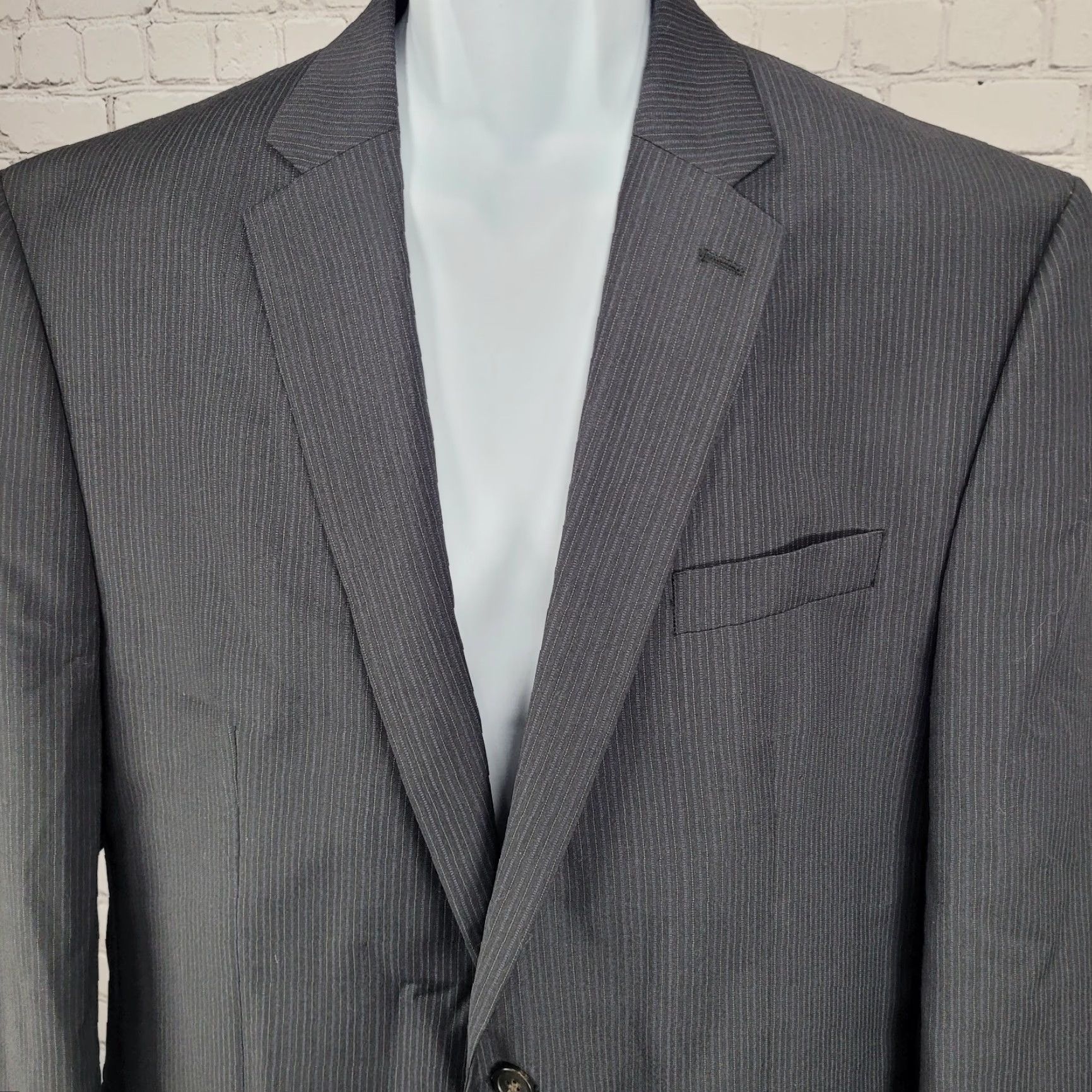 Chaps Chaps Black Wool Blend Pinstriped 2 Button Vented Notch Blazer Sport Coat 46L Mens Size 46R - 7 Thumbnail