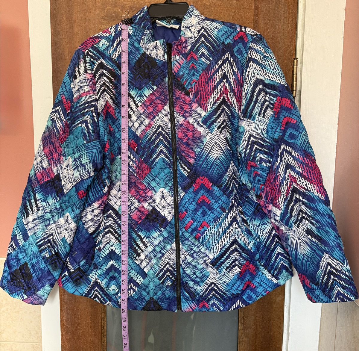 Chicos Weekends by Chico’s Quilted Zip Up Bright Geometric Jacket Size L / US 10 / IT 46 - 9 Thumbnail
