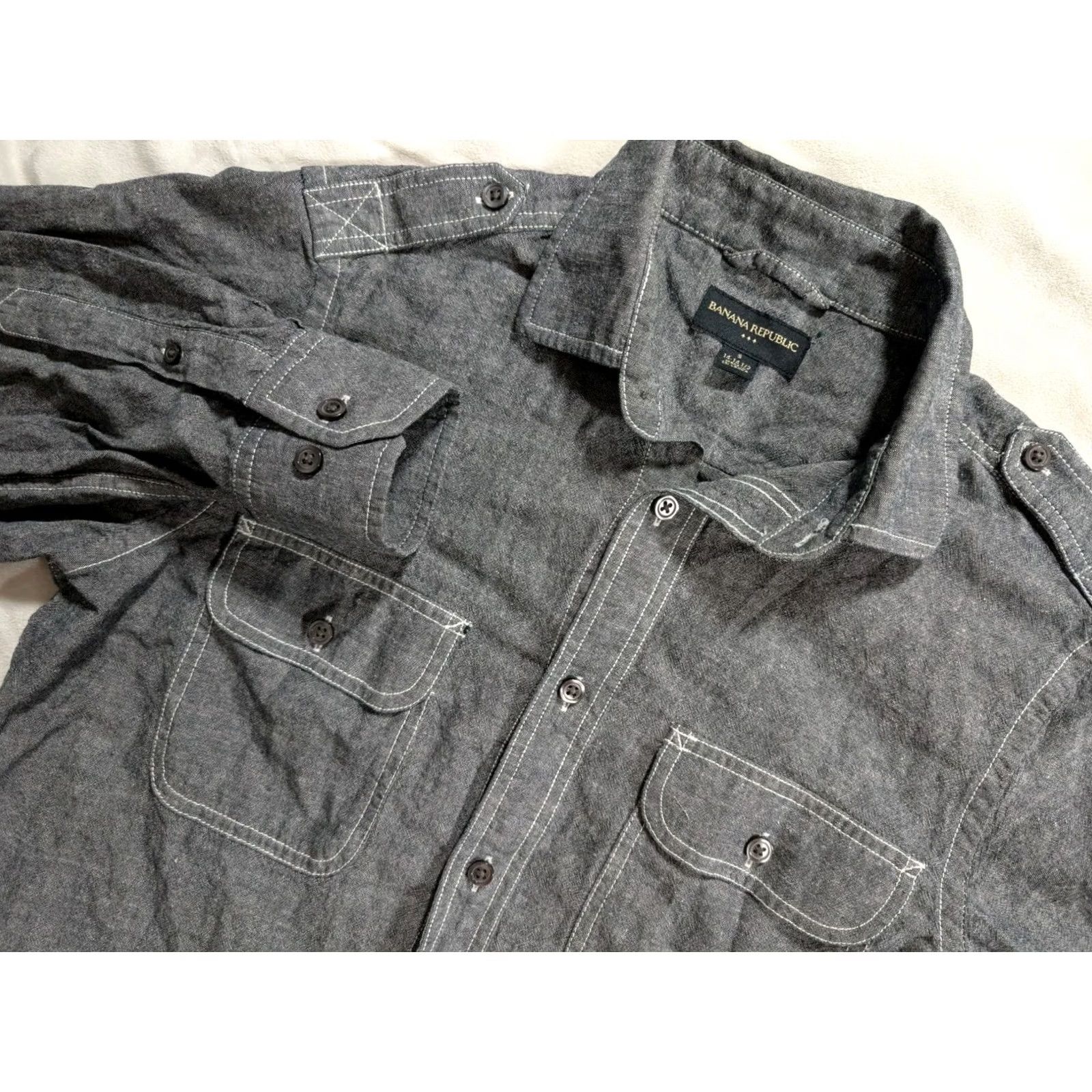 Banana Republic Banana Republic Shirt Mens Small Gray Cotton Linen Button-Up Long Sleeve 14-14.5 38 in Chest Regular Fit Vintage No Size US S / EU 44-46 / 1 - 2 Thumbnail
