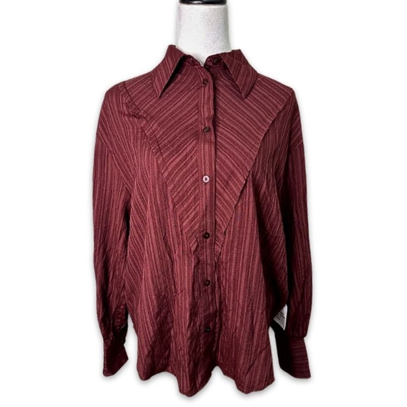 Topshop Topshop Striped Blouse Long Sleeves Burgundy Women's 4 NWT Size S / US 4 / IT 40 - 2 Thumbnail