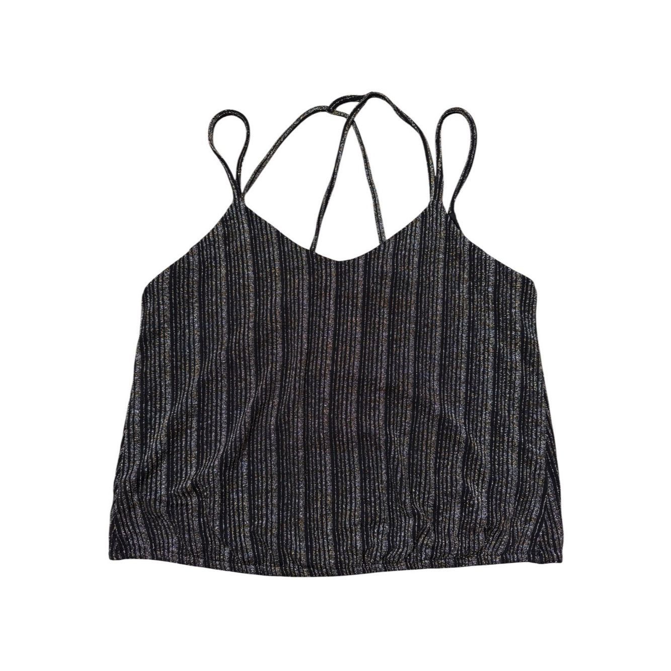 Express Express Black Silver Gold Sparkle Striped V-Neck Cami with Size M / US 6-8 / IT 42-44 - 2 Thumbnail
