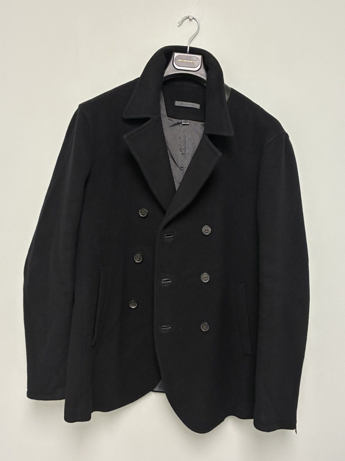 John Varvatos Black leather collar peacoat jacket EU 52 USA 42 Size US L / EU 52-54 / 3 - 10 Thumbnail
