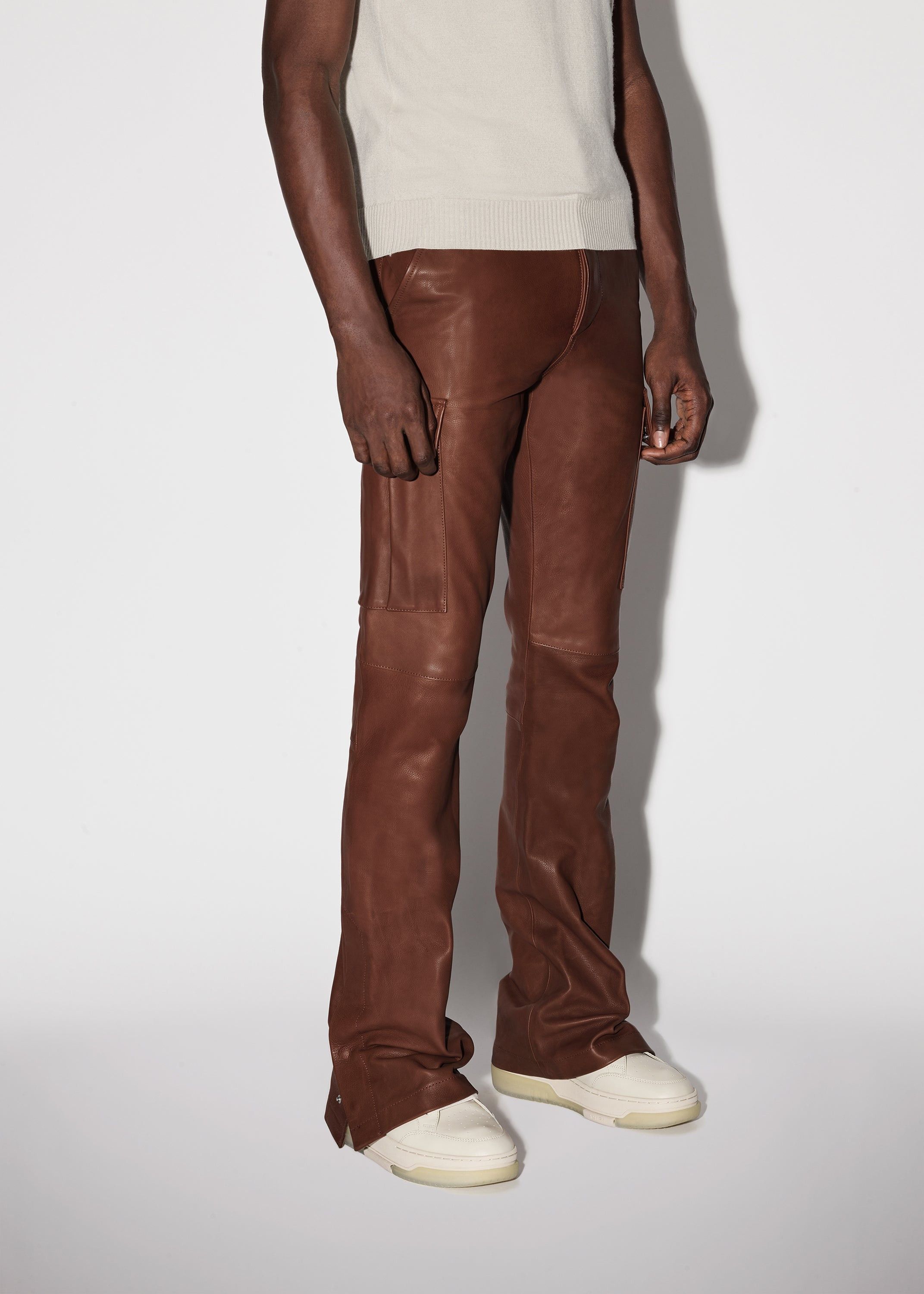 Amiri o1mle0326 Leather Cargo Flare Pants in Brown Size US 36 / EU 52 - 3 Thumbnail