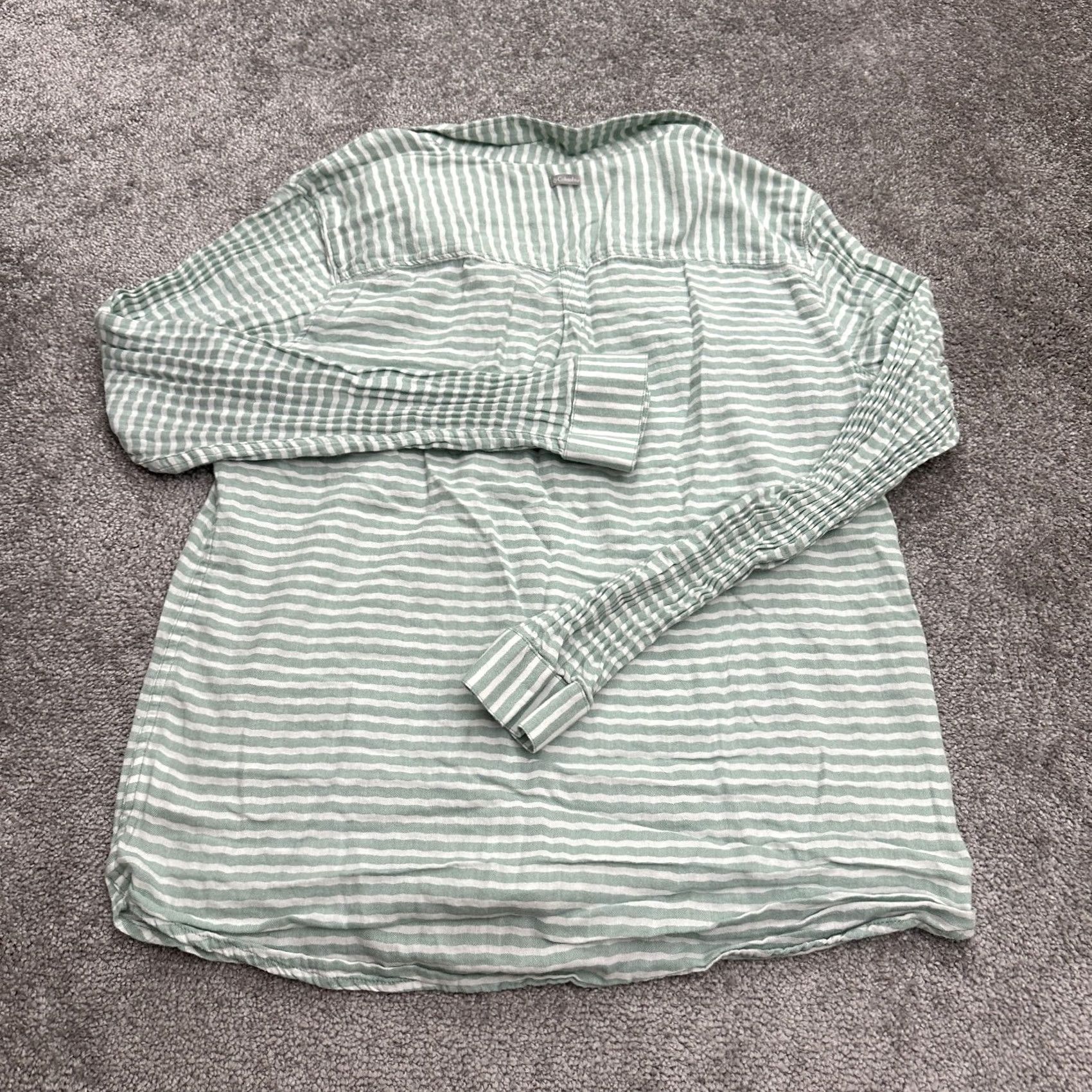 Vintage Columbia Button-Up Shirt Womens XL Green White Striped Cotton Long Sleeve Top Size XL / US 12-14 / IT 48-50 - 2 Thumbnail