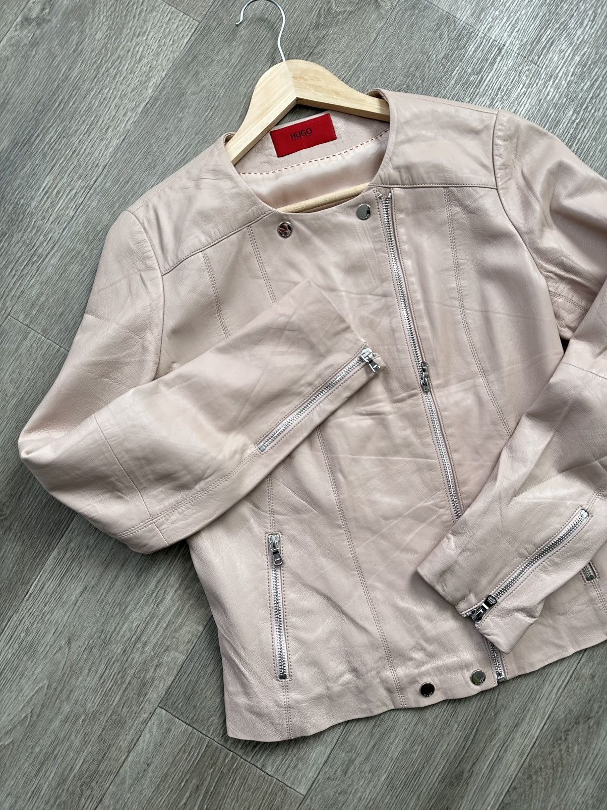 Hugo × Hugo Boss 🫧HUGO LEATHER JACKET Ladies Biker Size L / US 10 / IT 46 - 4 Thumbnail