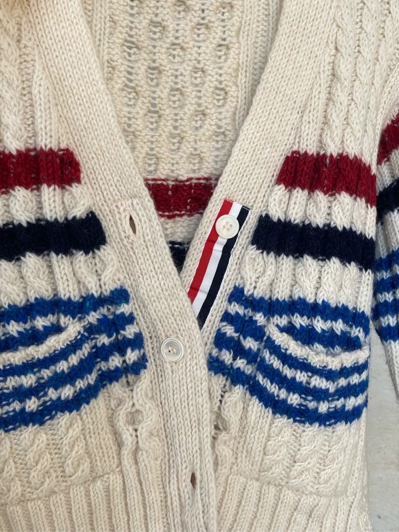 Thom Browne Thom Browne White striped knit cardigan Size US XS / EU 42 / 0 - 3 Thumbnail