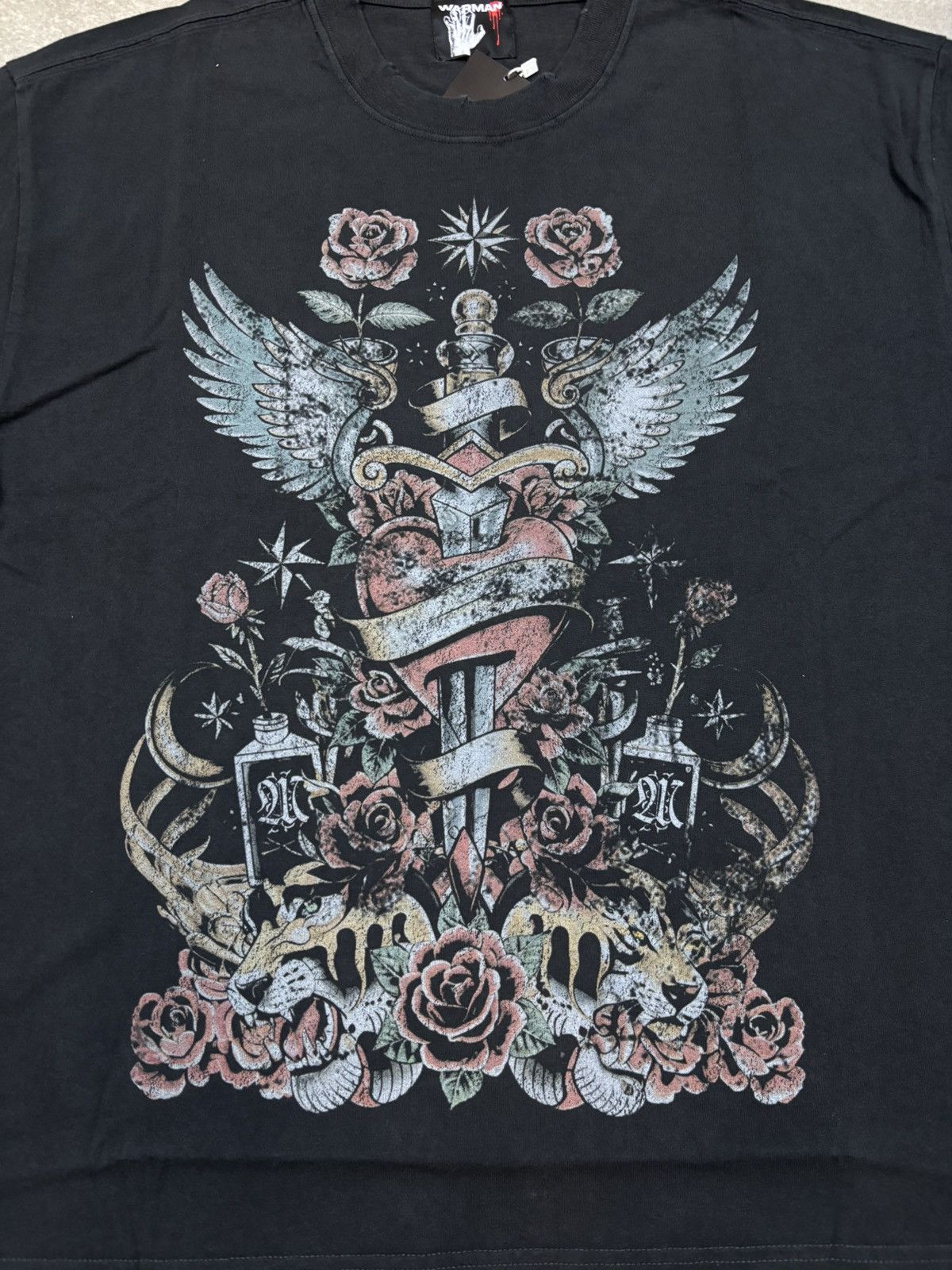 Vintage Warman Gothic Sacred Heart & Wings Graphic T-Shirt, Black Size US S / EU 44-46 / 1 - 4 Thumbnail