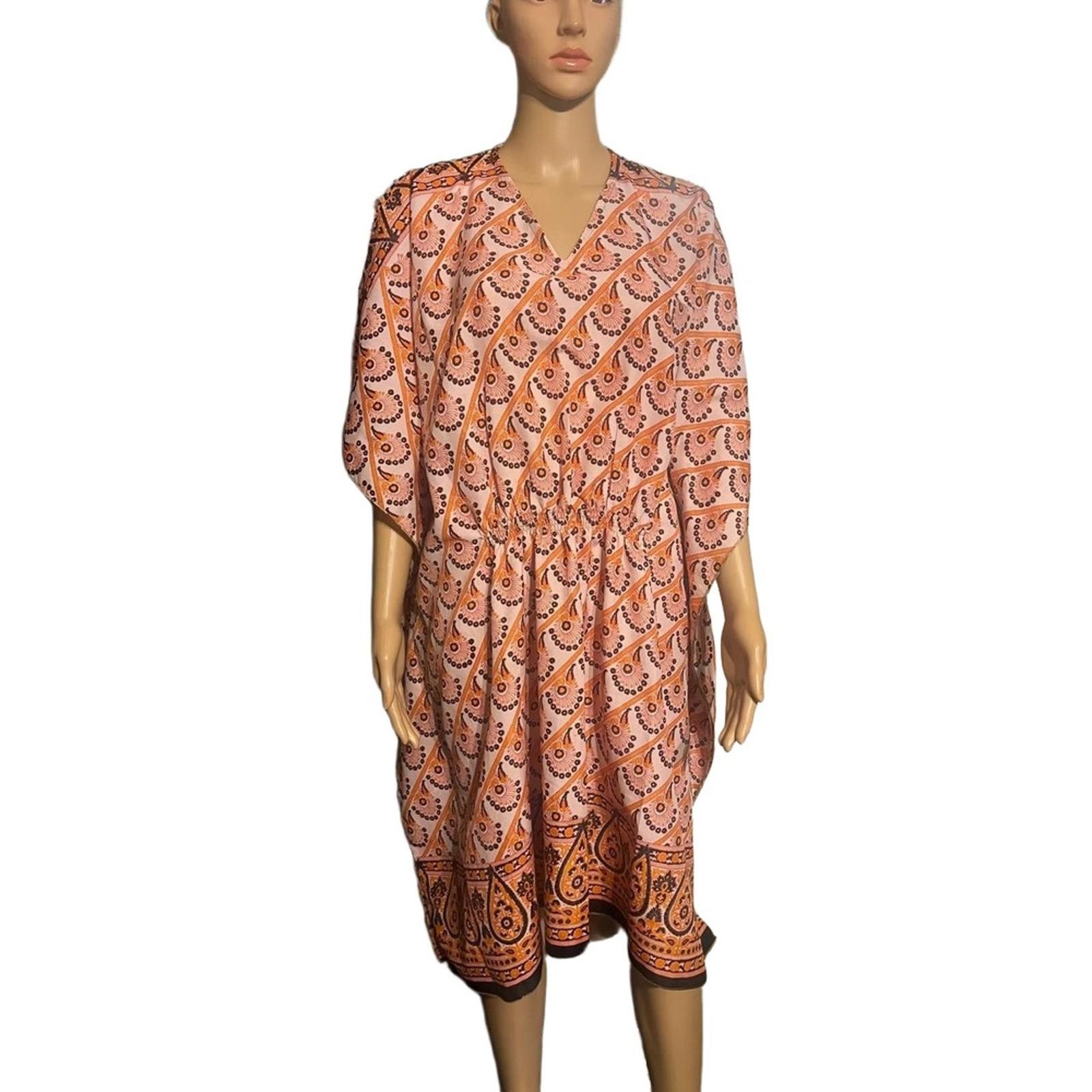 Other Kaftan Dress OSFM Pink Orange Bohemian Elastic Cinch Flowy Size ONE SIZE - 4 Thumbnail