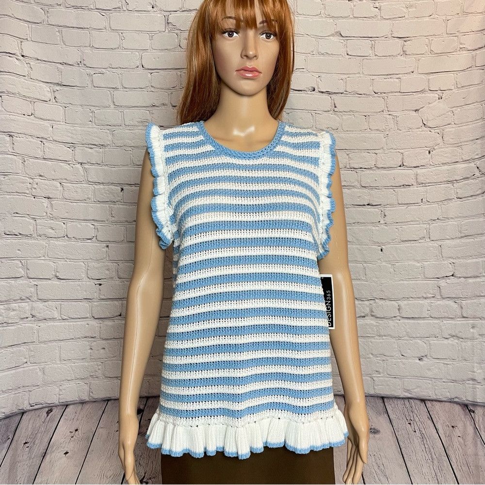 Other NWT New Design 365 Striped Blue White Cotton Knit Top Size Size M / US 6-8 / IT 42-44 - 1 Thumbnail