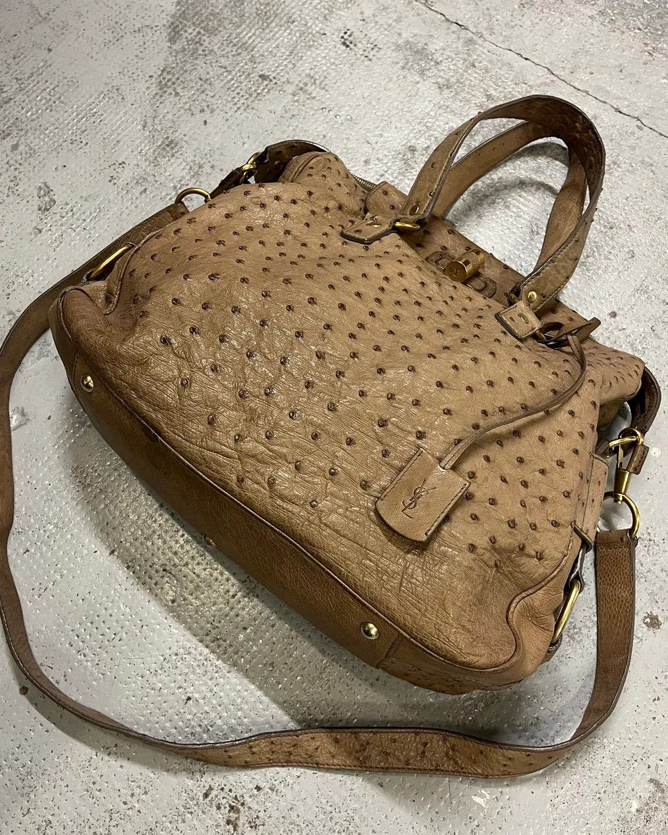 Yves Saint Laurent 2000s Yves Saint Laurent Beige Ostrich Leather Handle Bag Size ONE SIZE - 4 Thumbnail