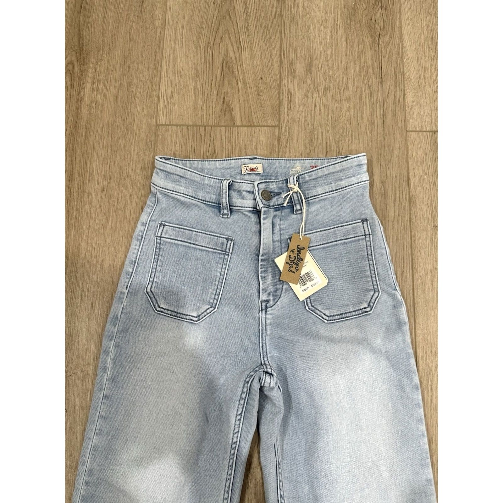 Faherty NWT Faherty Jeans Wide-Leg Patch Pocket Cotton Blend 25 Blue Womens Size 42" / US 20 - 4 Thumbnail