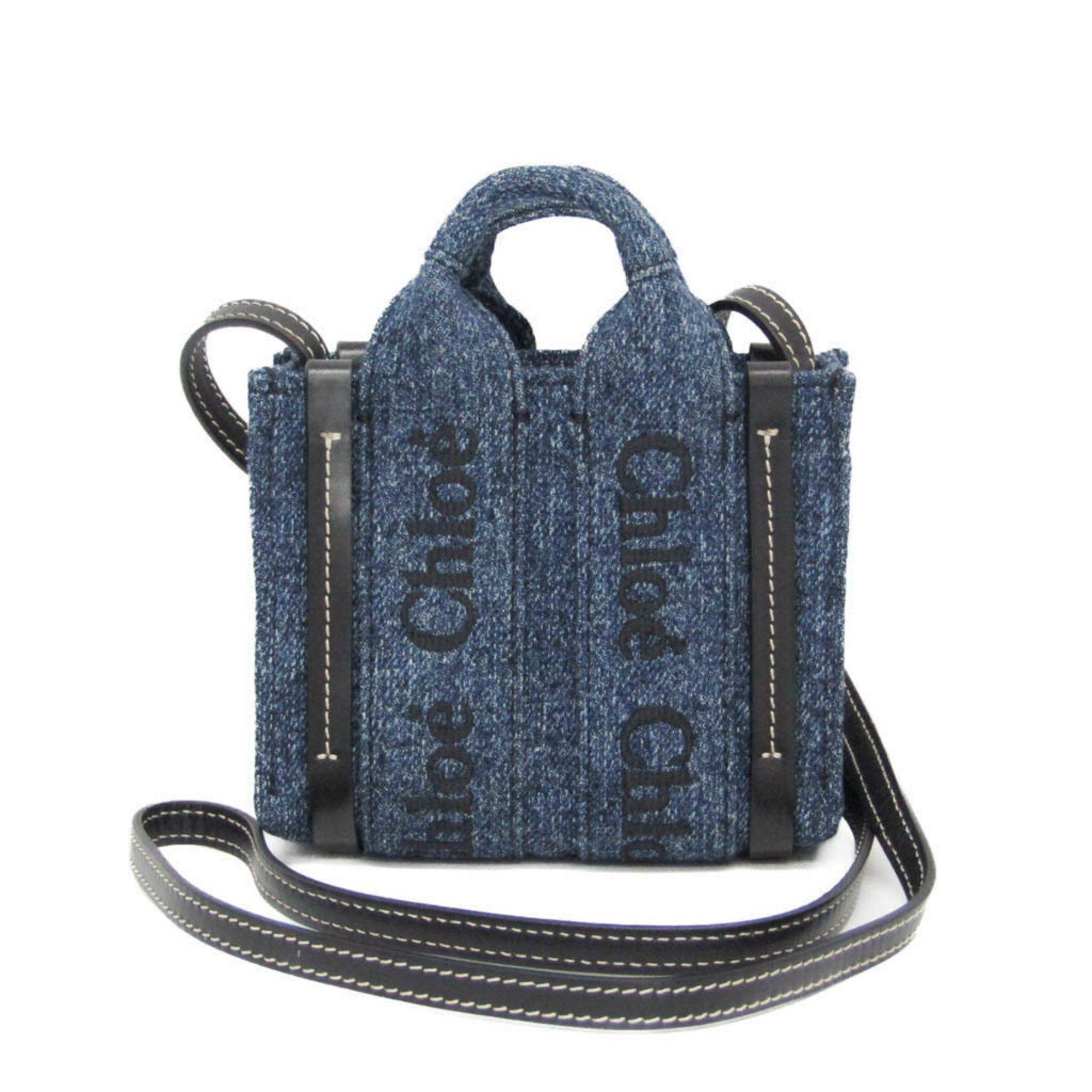 Chloe Chloé Woody Nano CHC23UP235K3545D Women's Denim,Leather Handbag,Shoulder Bag Black,Blue Size ONE SIZE - 1 Thumbnail